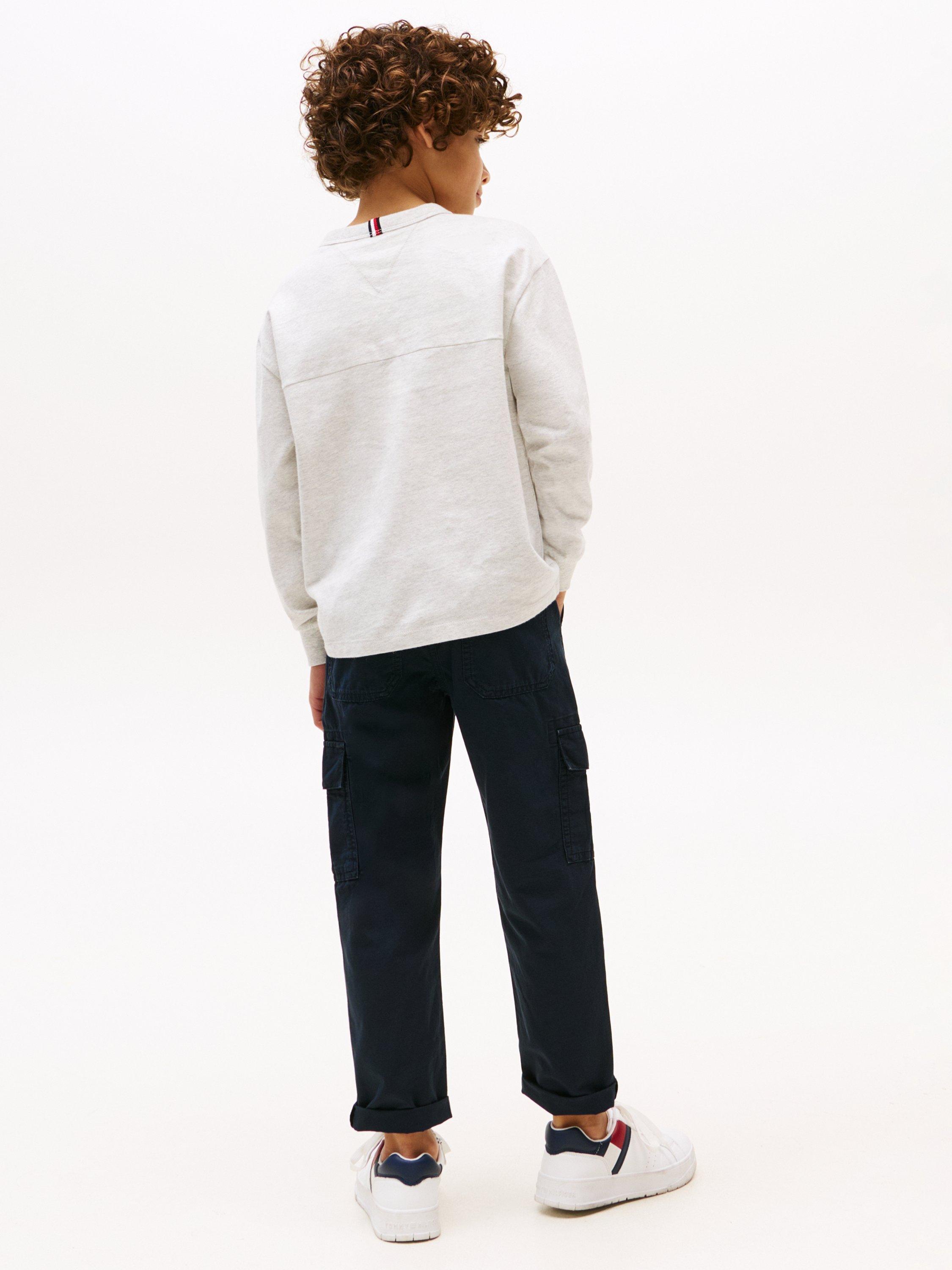 Product image 2 of 5, which shows Tommy Hilfiger Archive Logo Cotton Sweater, Grey Heather, 3 yrs
