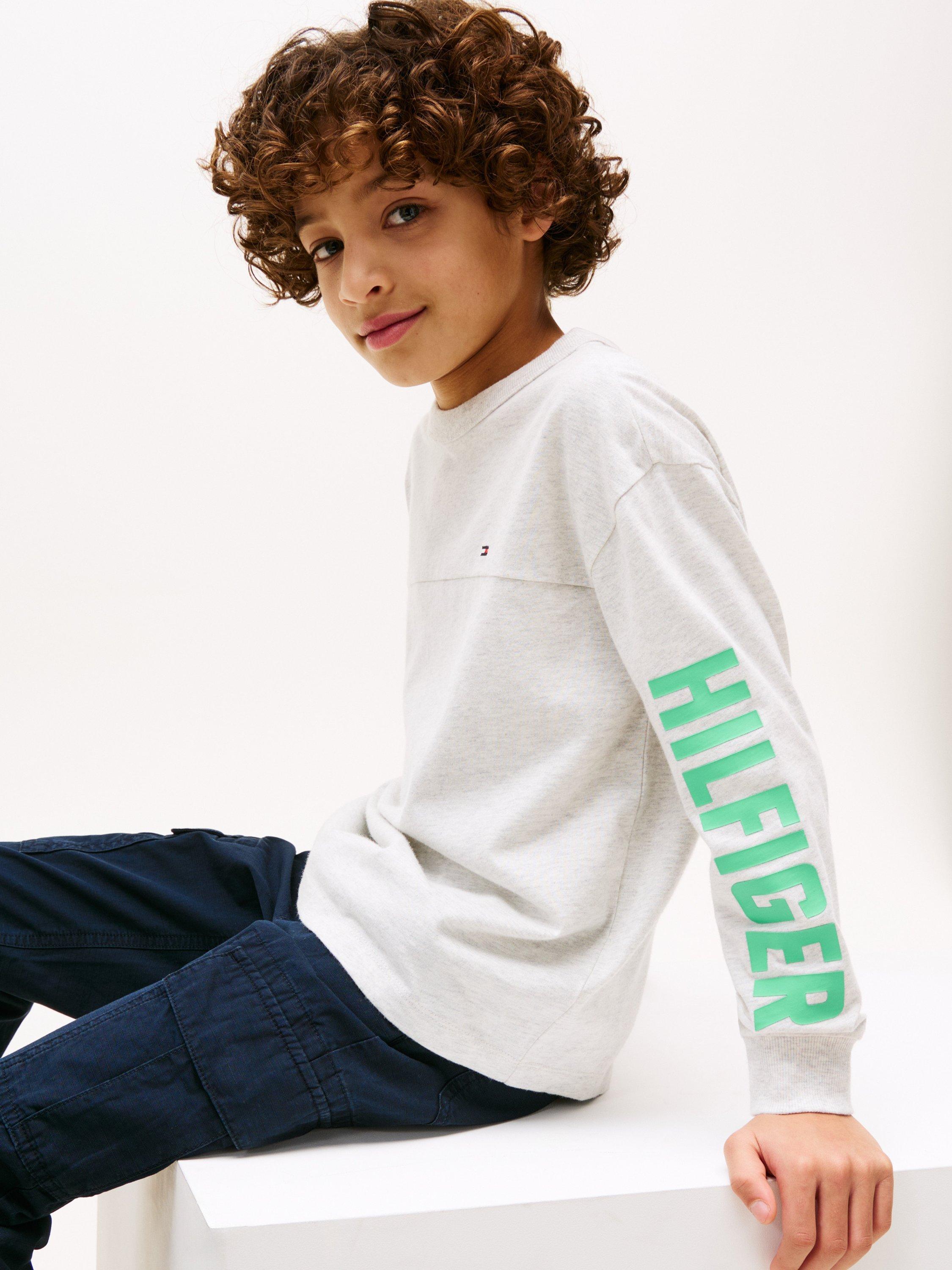 Product image 4 of 5, which shows Tommy Hilfiger Archive Logo Cotton Sweater, Grey Heather, 3 yrs