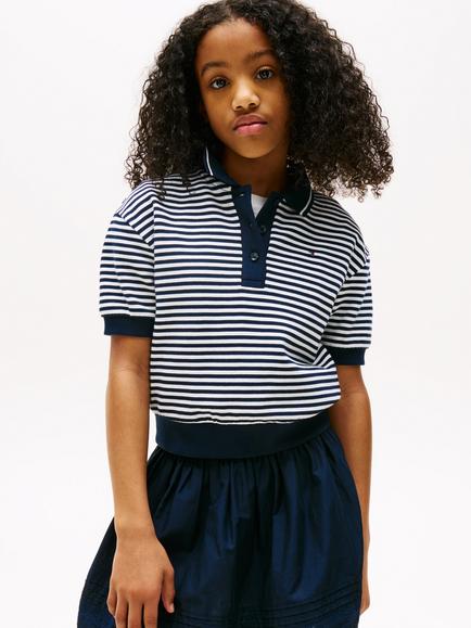 Tommy Hilfiger Kids' Cotton Blend Relaxed Striped Polo Shirt, Blue/Multi, Blue/Multi