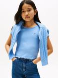 Tommy Hilfiger Kids' Cotton Short Sleeved Ruffle T-shirt, Cloudy Blue
