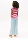 Tommy Hilfiger Kids' Cotton Blend Striped Ruffle T-Shirt, Jewel Pink Stripes