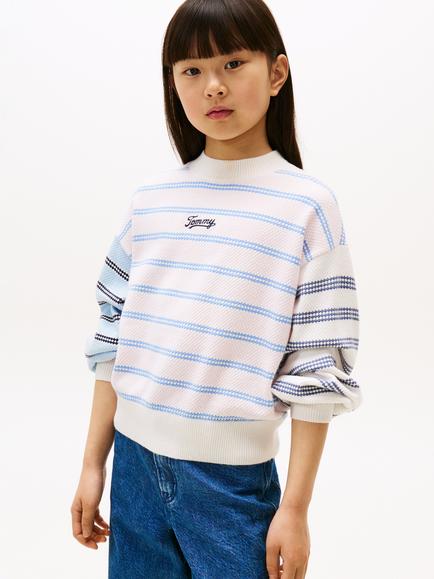 Tommy Hilfiger Kids' Balloon Sleeve Striped Jumper, Multi, Multi