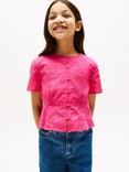 Tommy Hilfiger Kids' Cotton Broderie Short Sleeved Blouse, Jewel Pink