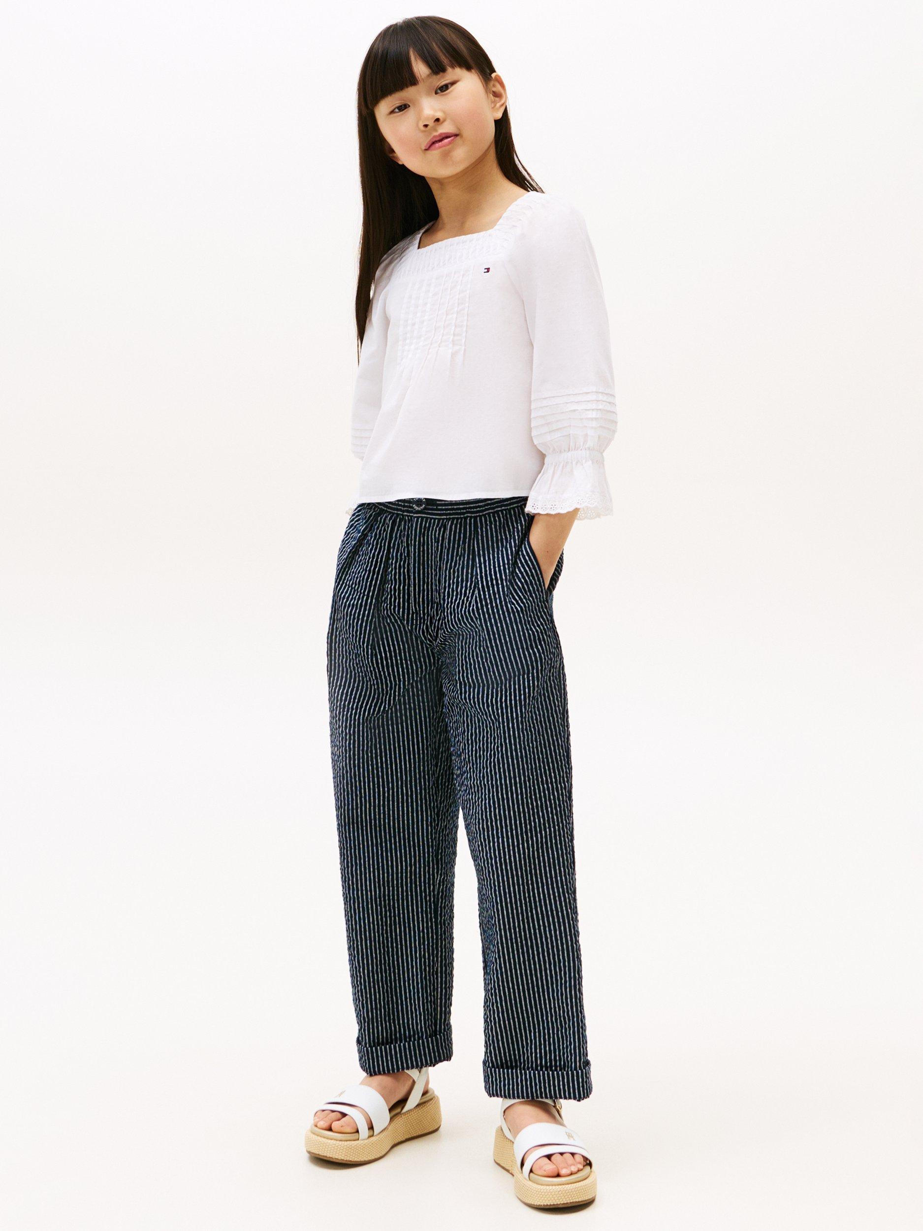 Product image 3 of 5, which shows Tommy Hilfiger Kids' Cotton Broderie Long Sleeved Pintuck Blouse, White, 3 years