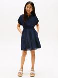 Tommy Hilfiger Kids' Short Sleeved Tiered Button Dress, Dark Night Navy