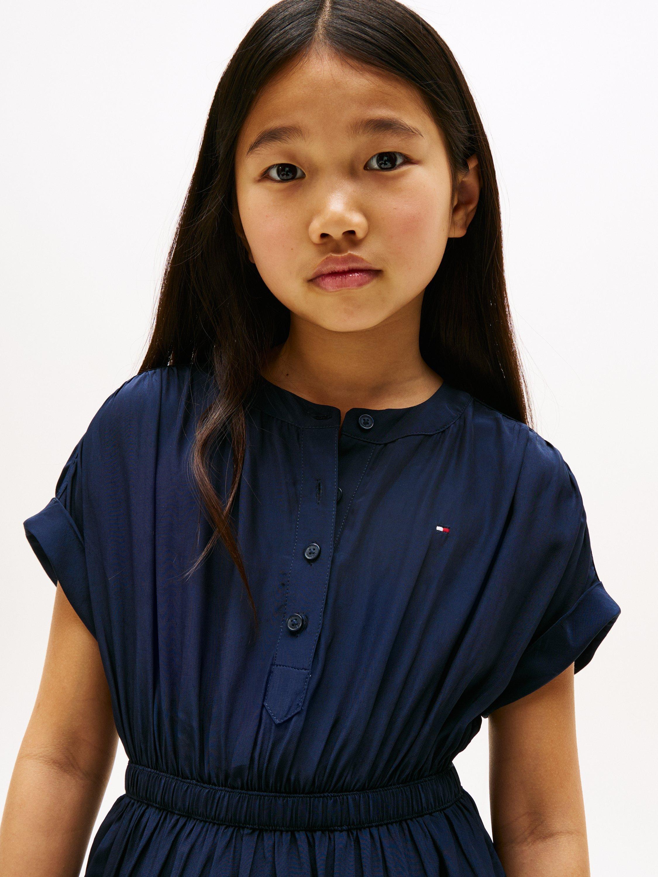 Product image 4 of 5, which shows Tommy Hilfiger Kids' Short Sleeved Tiered Button Dress, Dark Night Navy, 3 years
