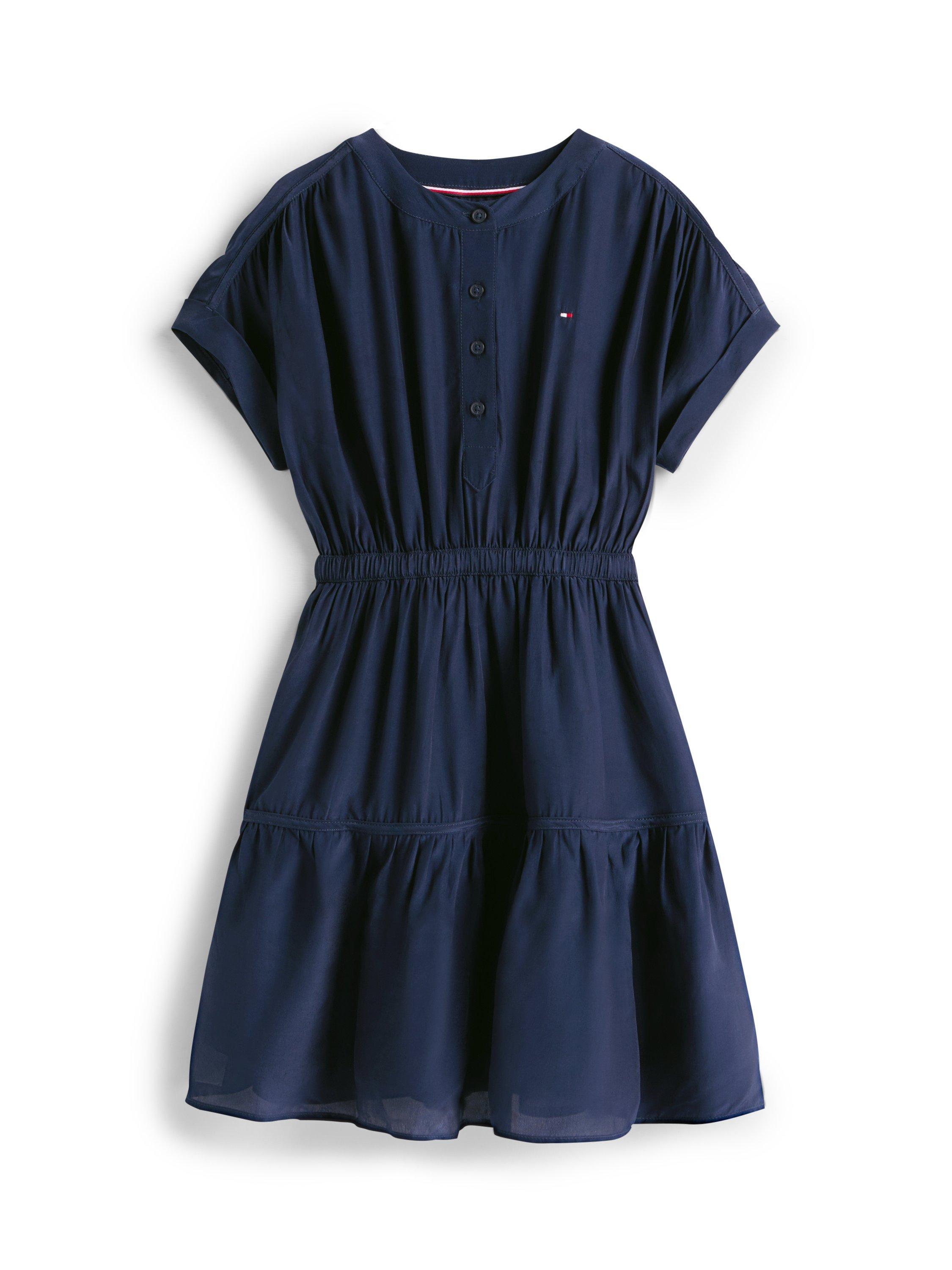 Product image 5 of 5, which shows Tommy Hilfiger Kids' Short Sleeved Tiered Button Dress, Dark Night Navy, 3 years