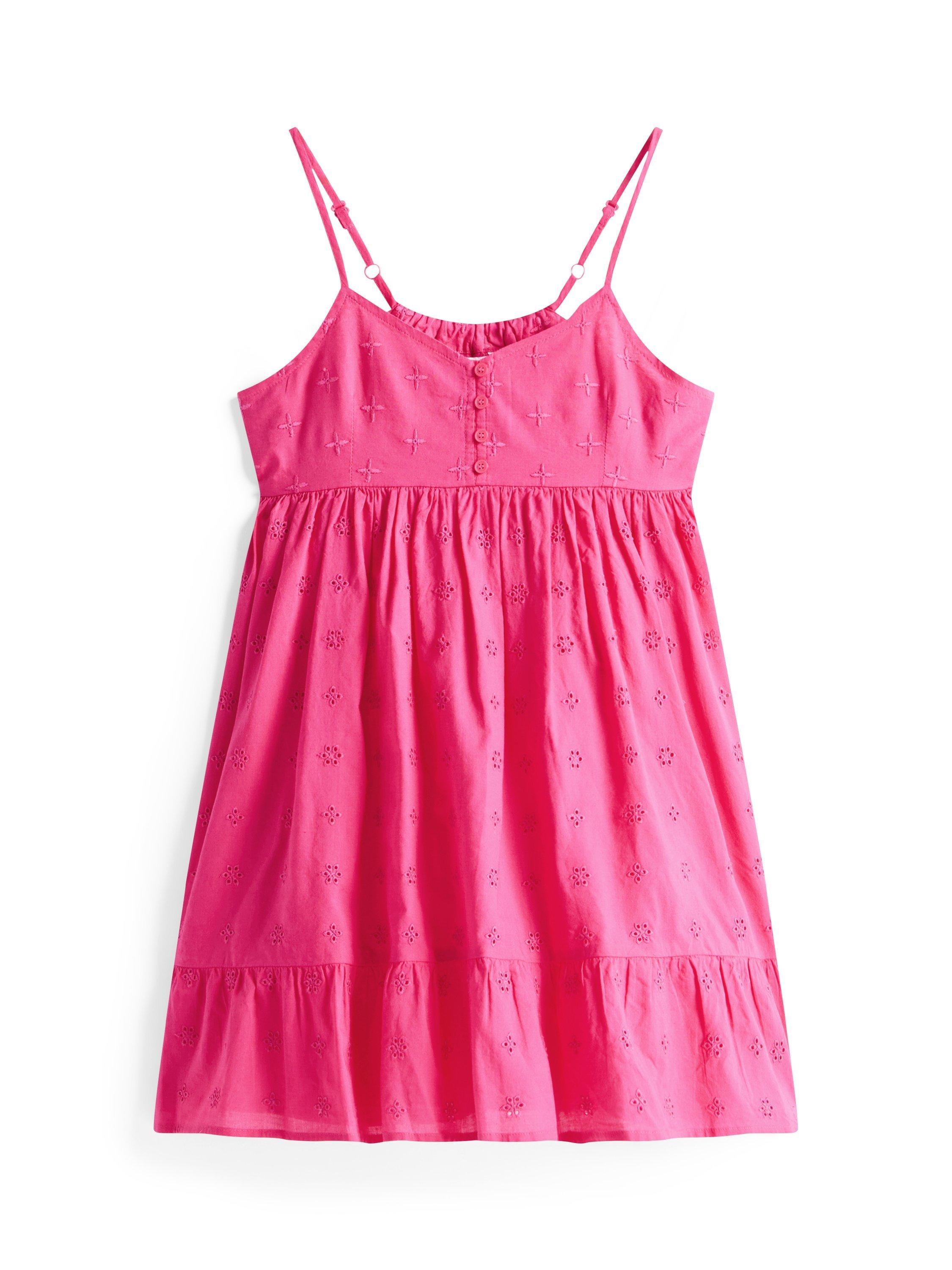 Product image 5 of 5, which shows Tommy Hilfiger Kids' Cotton Broderie Sleeveless Tiered Dress, Jewel Pink, 5 years