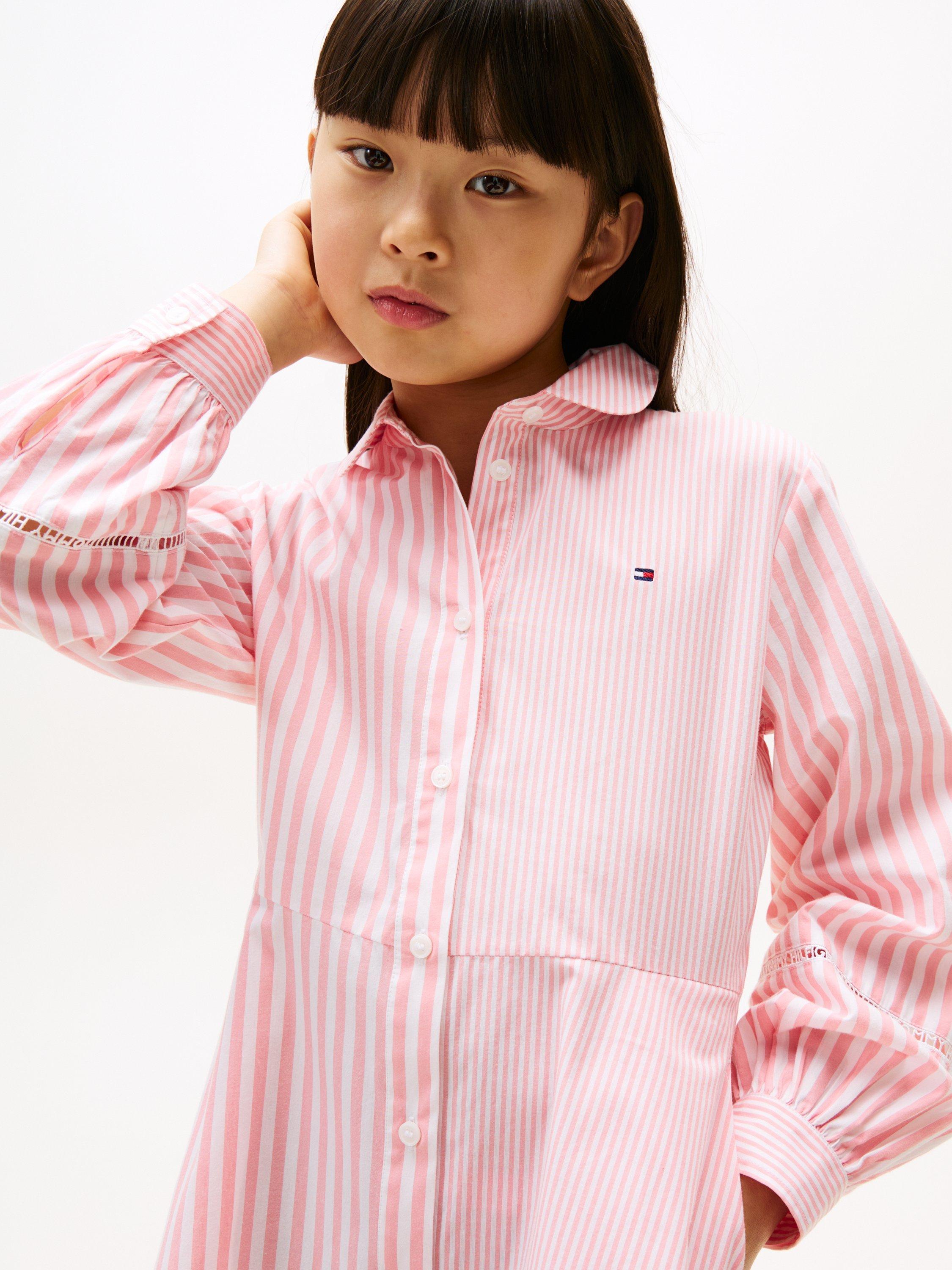 Product image 1 of 5, which shows Tommy Hilfiger Kids' Cotton Long Sleeved Shirt Dress, Light Pink, 3 years