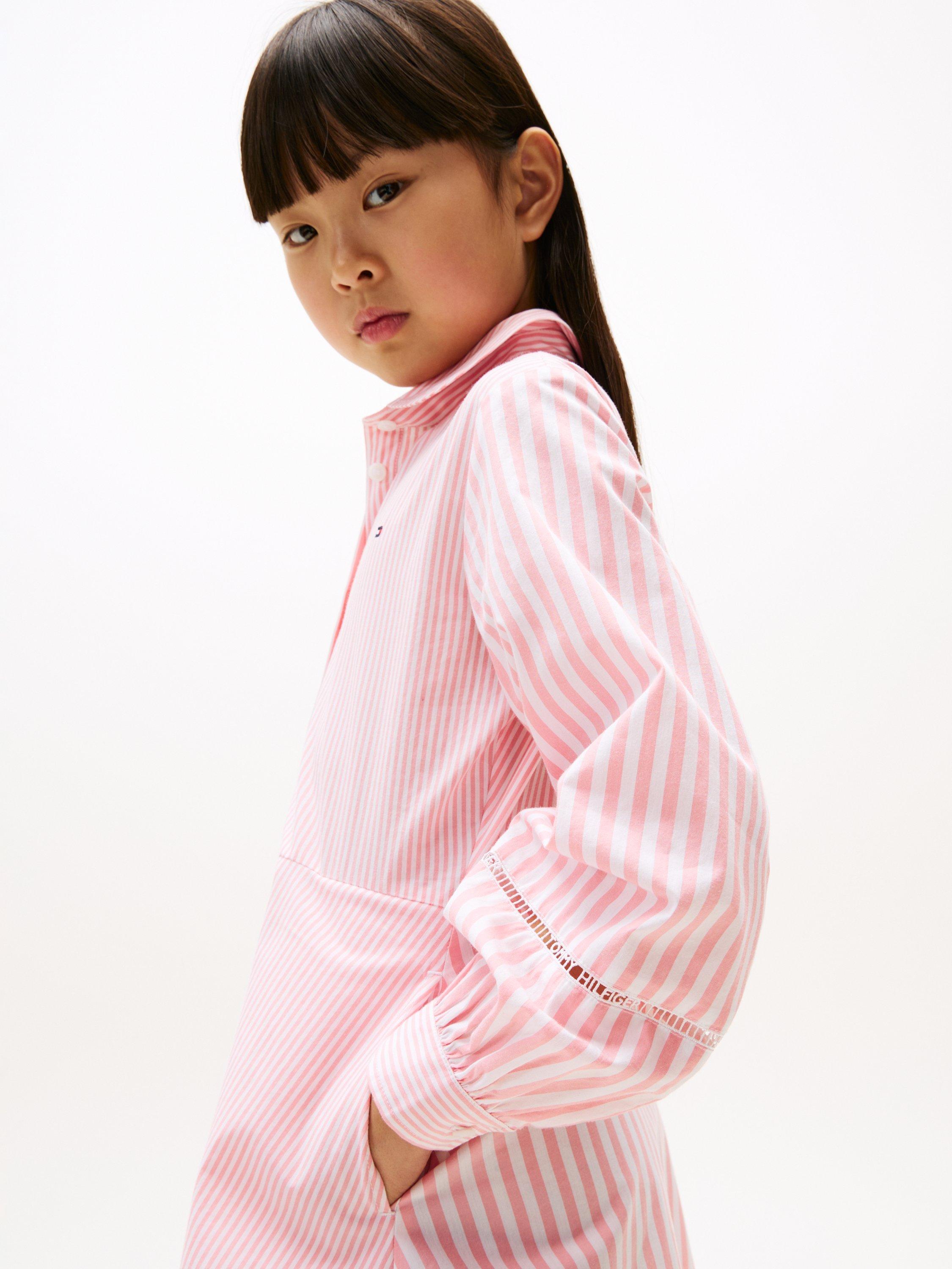Product image 4 of 5, which shows Tommy Hilfiger Kids' Cotton Long Sleeved Shirt Dress, Light Pink, 3 years
