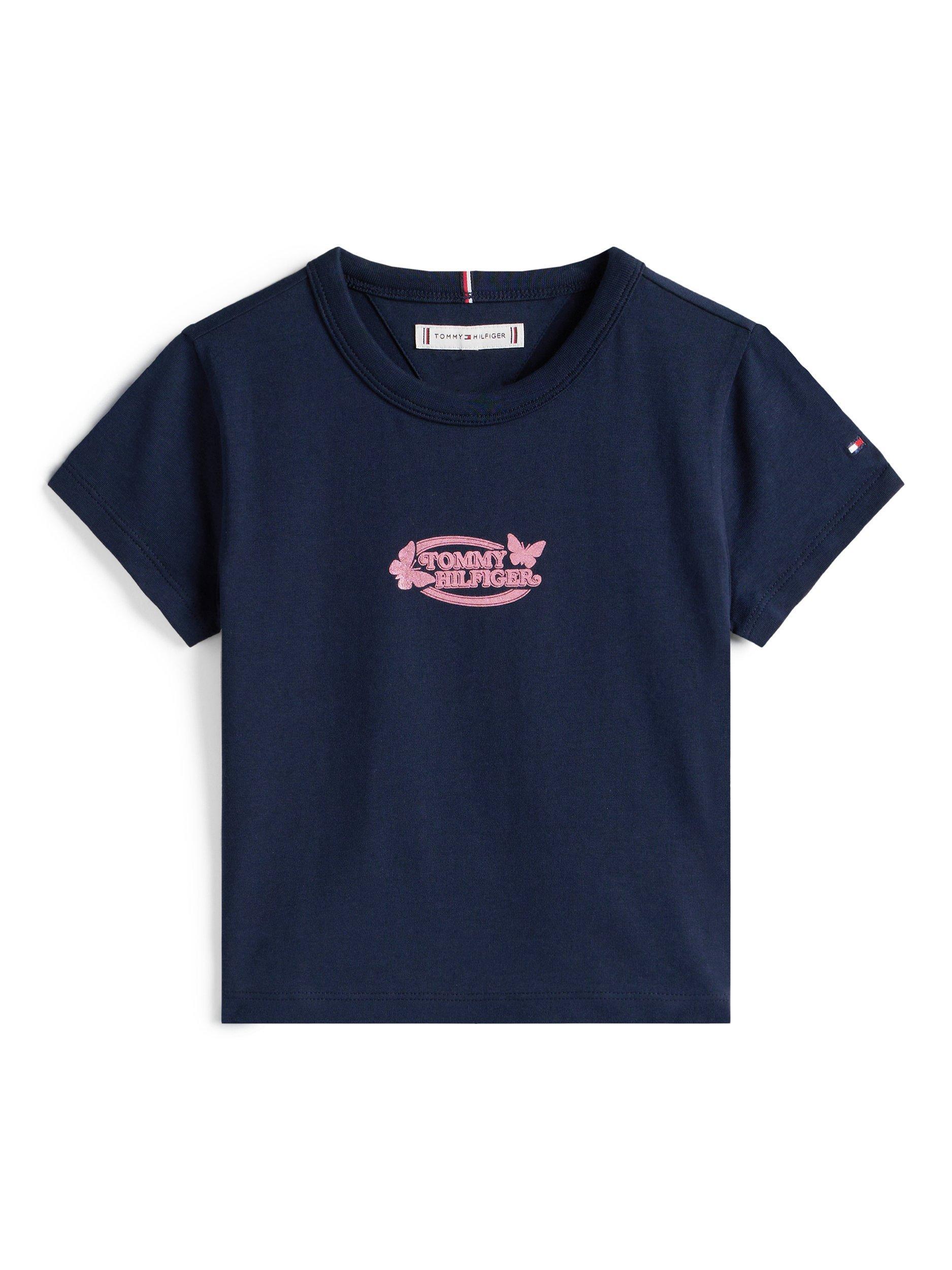 Product image 5 of 5, which shows Tommy Hilfiger Kid's Cotton Slim Fit Butterfly Logo T-Shirt, Dark Night Navy, 3 years