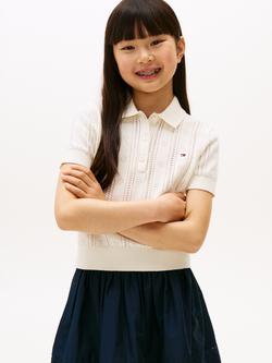 Tommy Hilfiger Kids' Cotton Short Sleeved Polo Shirt, Ivory Petal, Ivory Petal