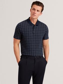 Ted Baker Eduard Geometric Pattern Short Sleeve Polo Shirt, Navy