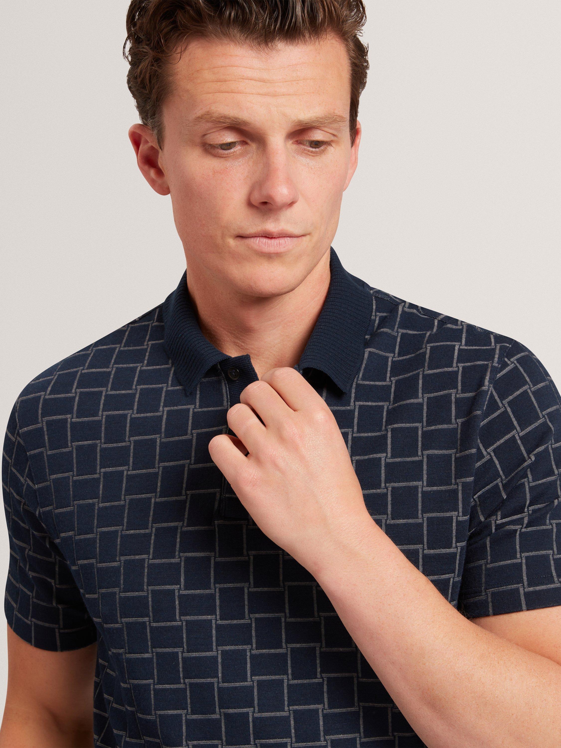 Product image 3 of 7, which shows Ted Baker Eduard Geometric Pattern Short Sleeve Polo Shirt, Navy, S