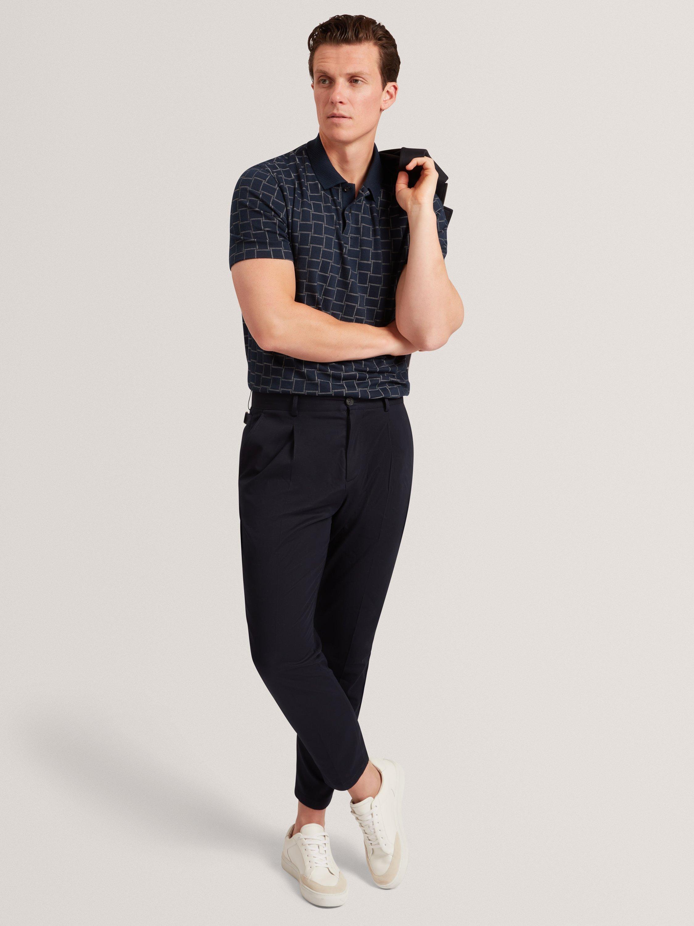 Product image 5 of 7, which shows Ted Baker Eduard Geometric Pattern Short Sleeve Polo Shirt, Navy, S