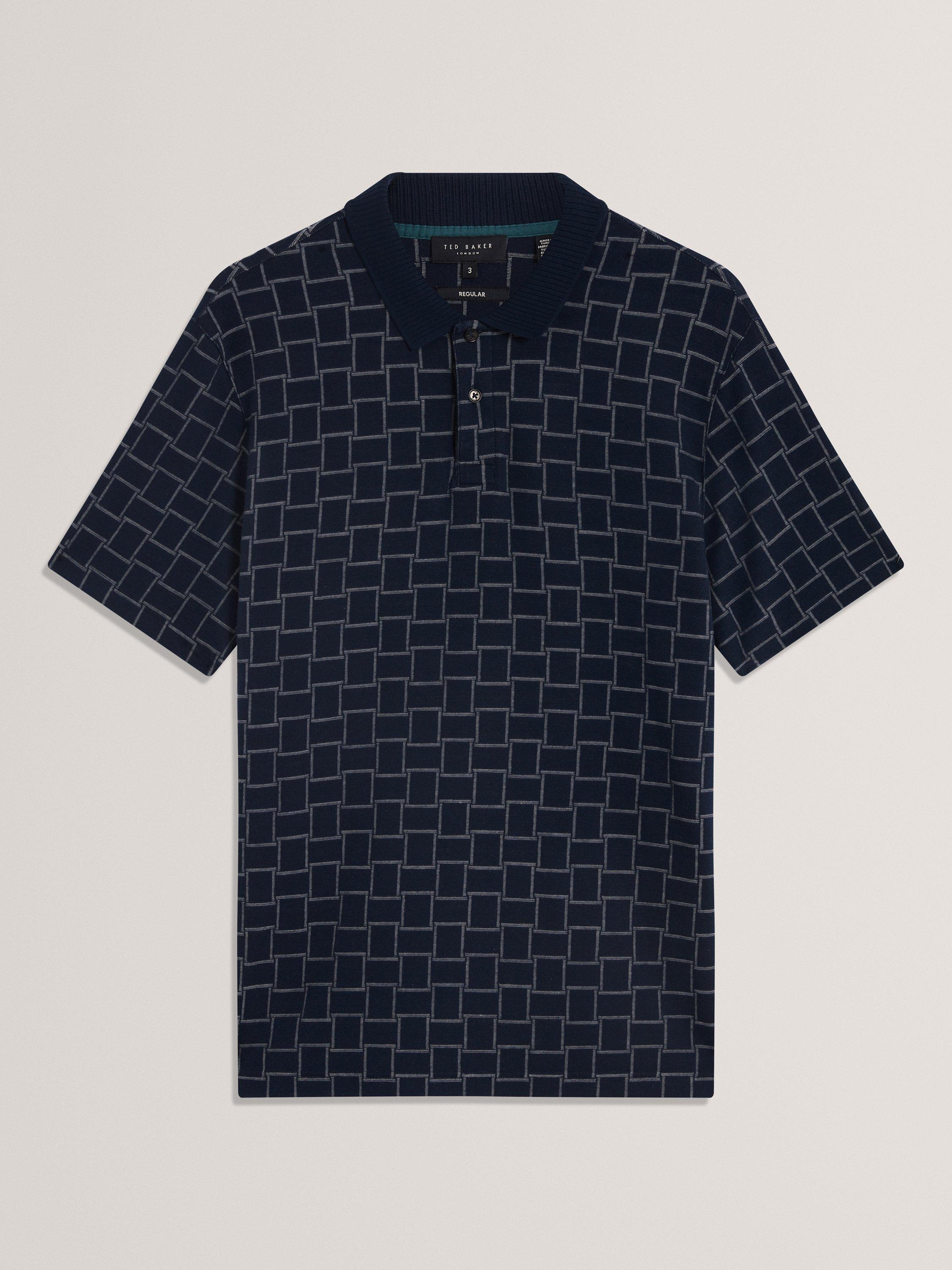 Product image 6 of 7, which shows Ted Baker Eduard Geometric Pattern Short Sleeve Polo Shirt, Navy, S