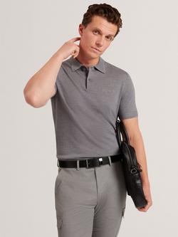 Ted Baker Chriesy Wool Short Sleeve Polo Shirt, Mid Grey