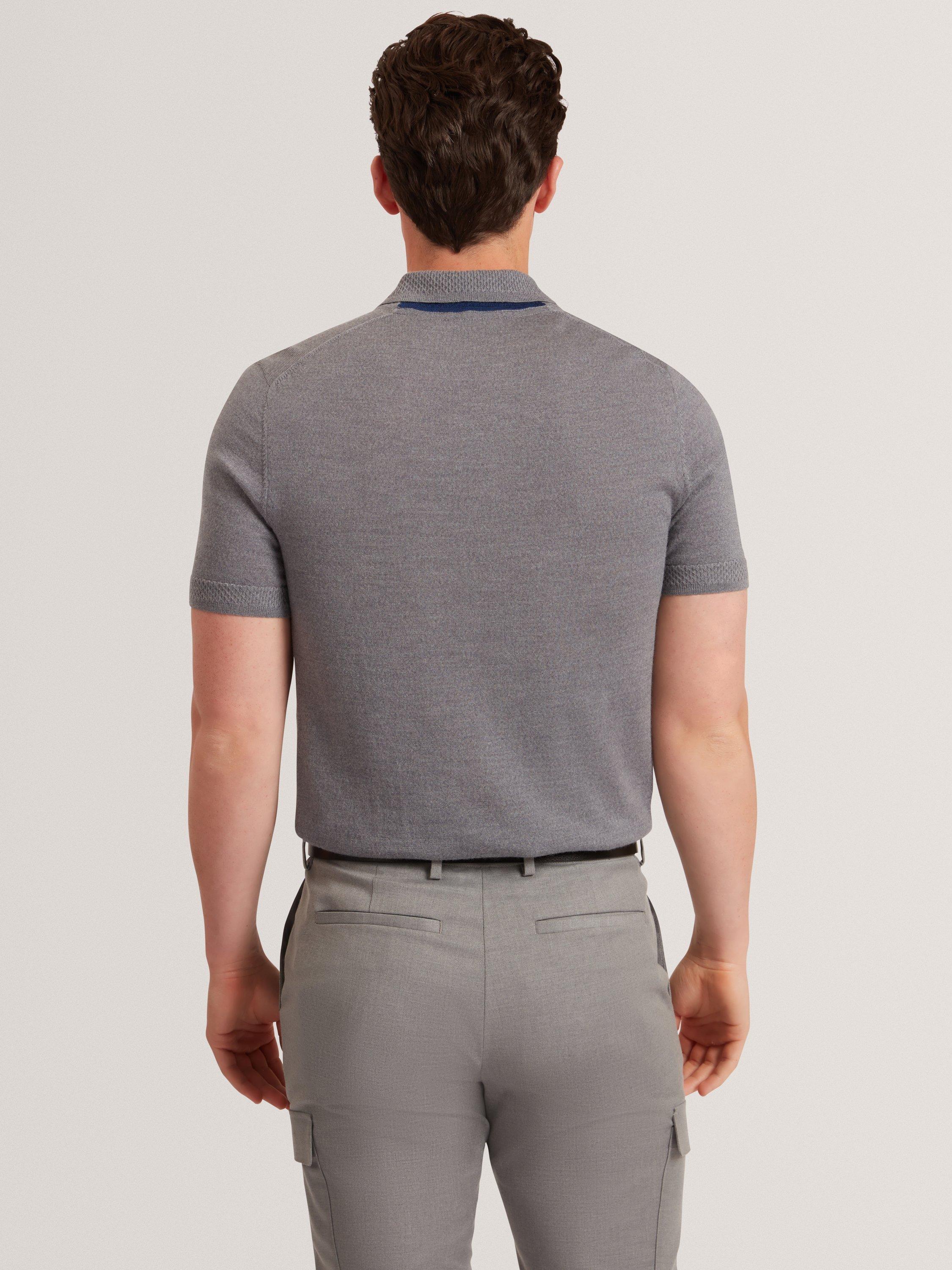 Product image 2 of 7, which shows Ted Baker Chriesy Wool Short Sleeve Polo Shirt, Mid Grey, S