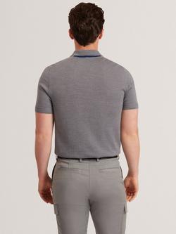 Ted Baker Chriesy Wool Short Sleeve Polo Shirt - view 2, Mid Grey