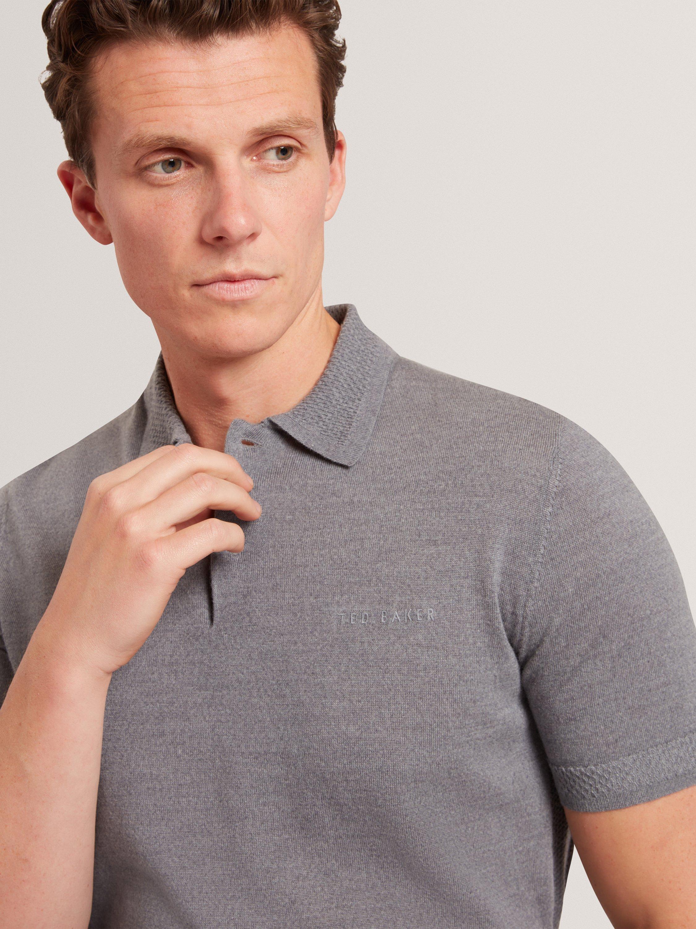 Product image 3 of 7, which shows Ted Baker Chriesy Wool Short Sleeve Polo Shirt, Mid Grey, S
