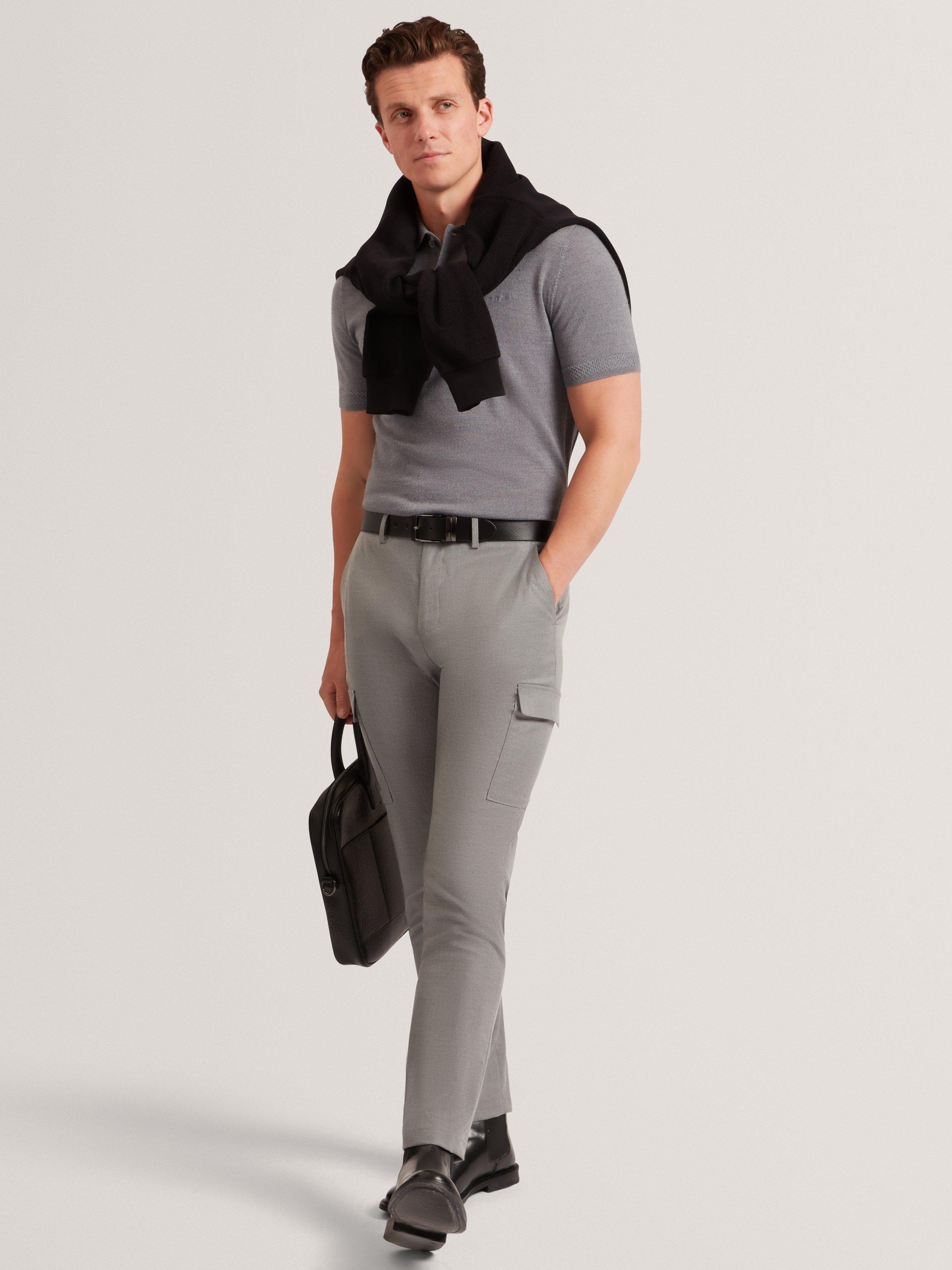 Product image 4 of 7, which shows Ted Baker Chriesy Wool Short Sleeve Polo Shirt, Mid Grey, S
