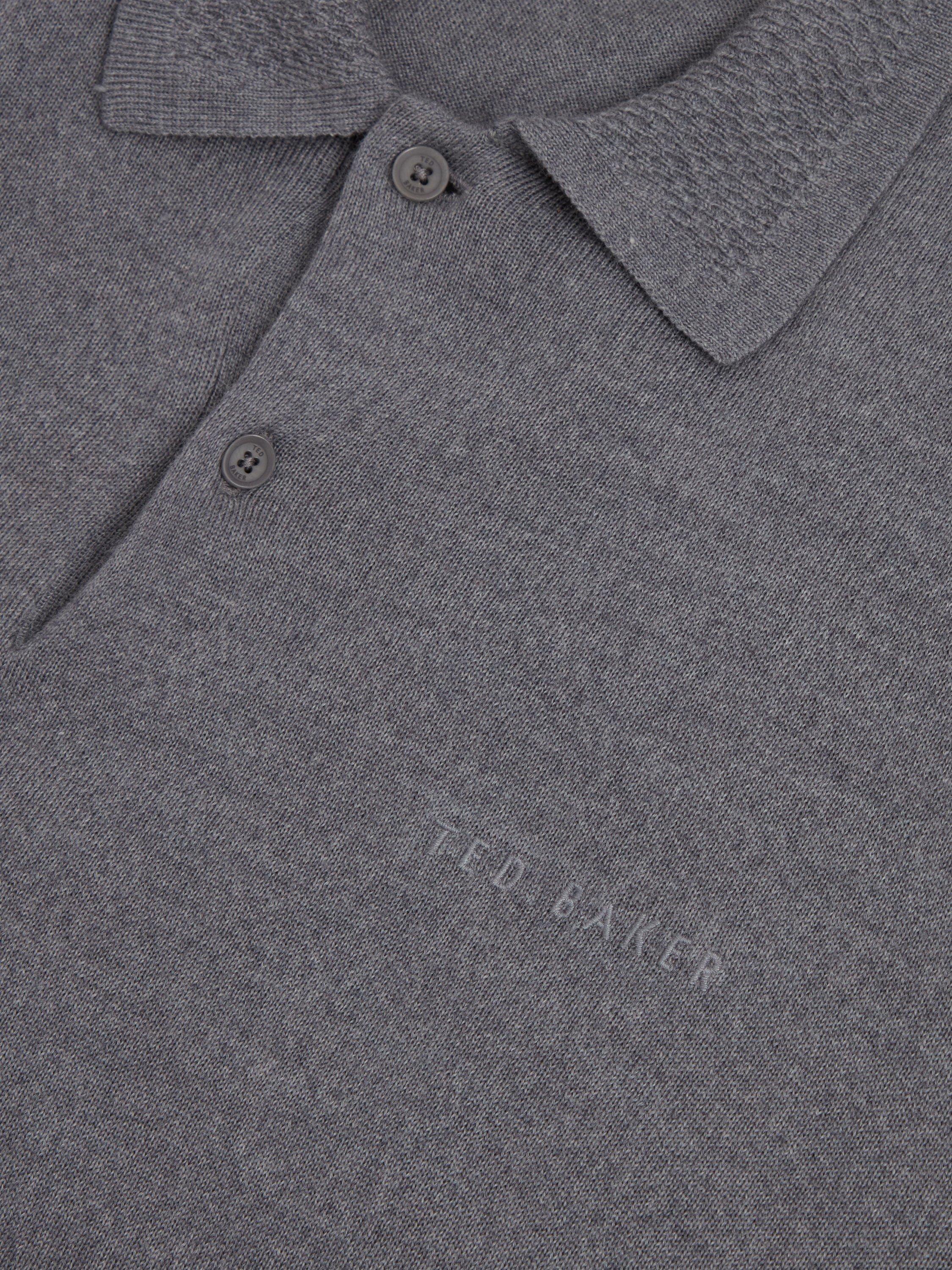 Product image 7 of 7, which shows Ted Baker Chriesy Wool Short Sleeve Polo Shirt, Mid Grey, S