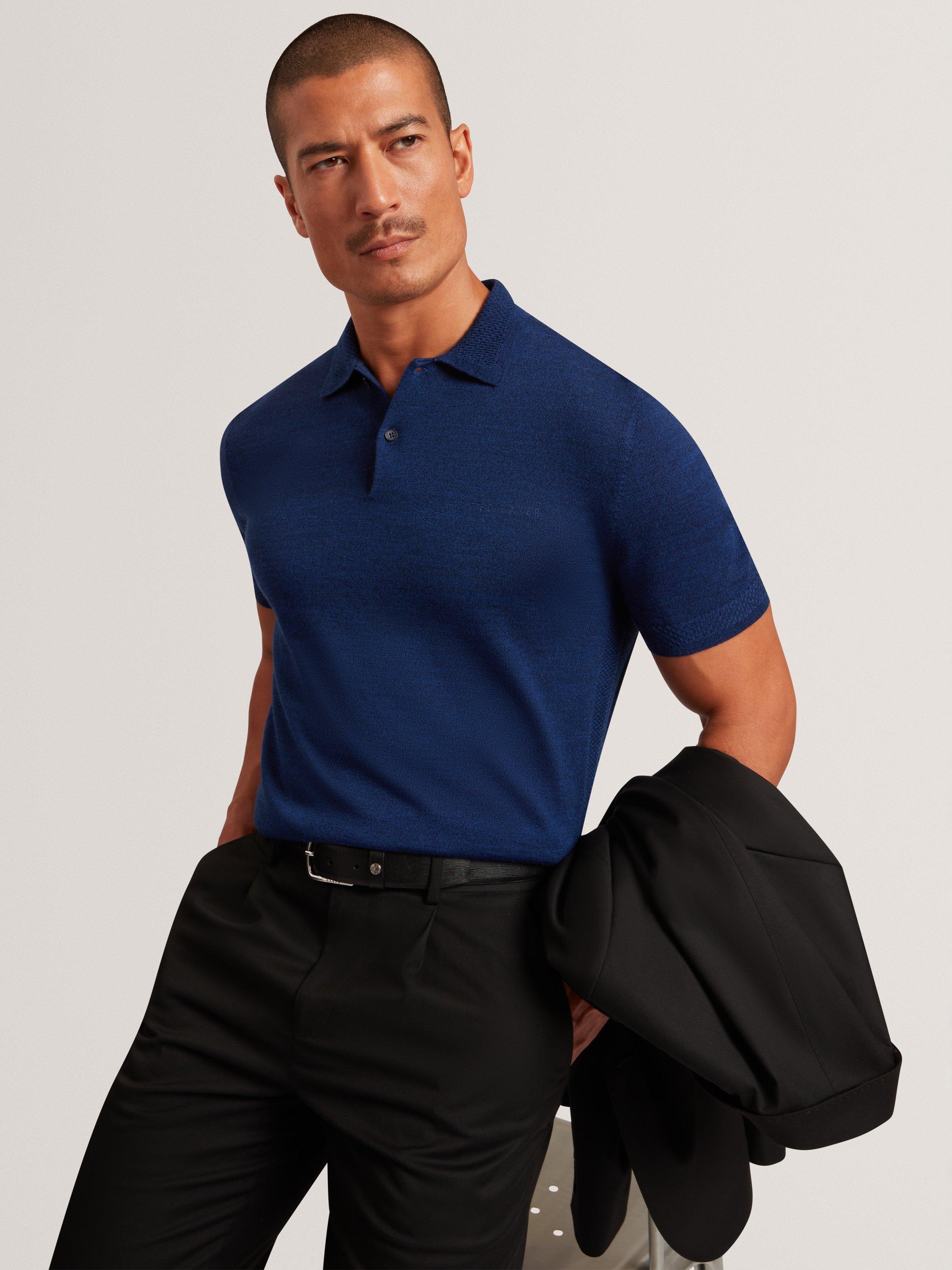 Product image 3 of 7, which shows Ted Baker Chriesy Wool Short Sleeve Polo Shirt, Navy, S