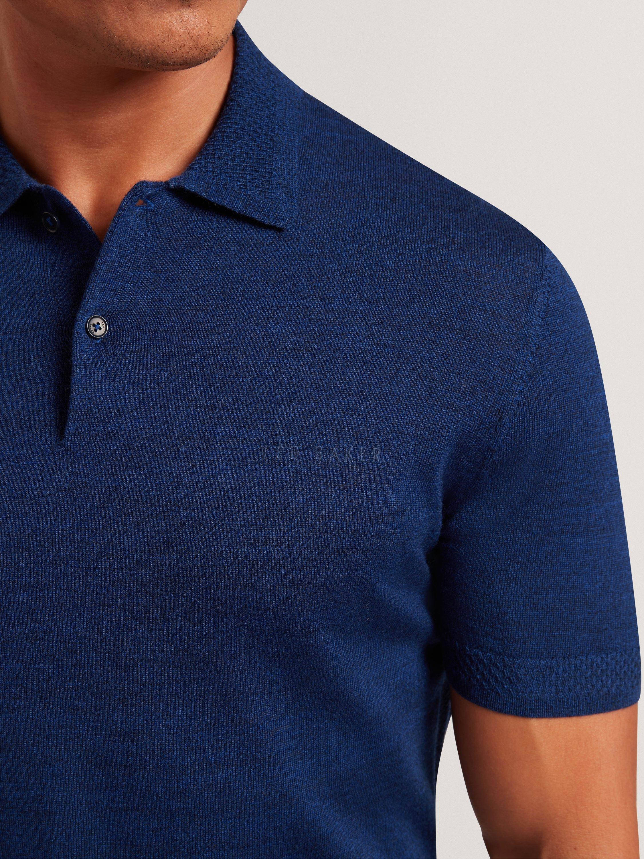 Product image 4 of 7, which shows Ted Baker Chriesy Wool Short Sleeve Polo Shirt, Navy, S