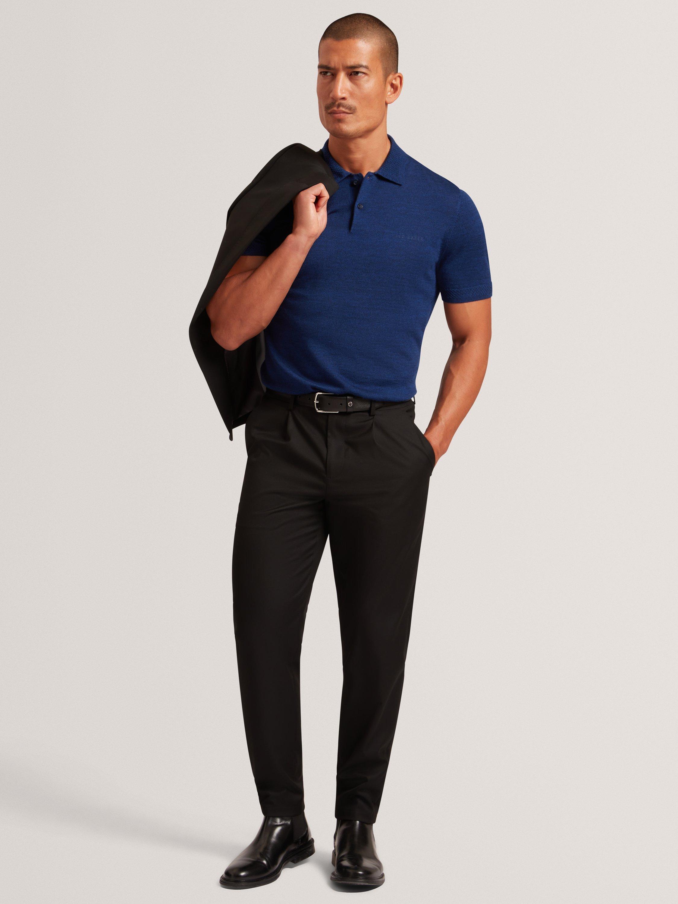 Product image 5 of 7, which shows Ted Baker Chriesy Wool Short Sleeve Polo Shirt, Navy, S