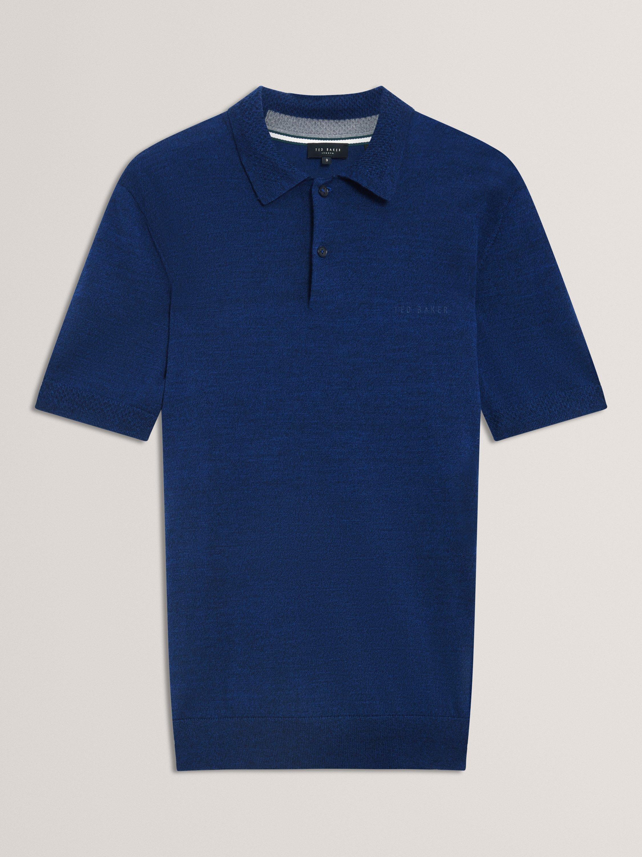 Product image 6 of 7, which shows Ted Baker Chriesy Wool Short Sleeve Polo Shirt, Navy, S
