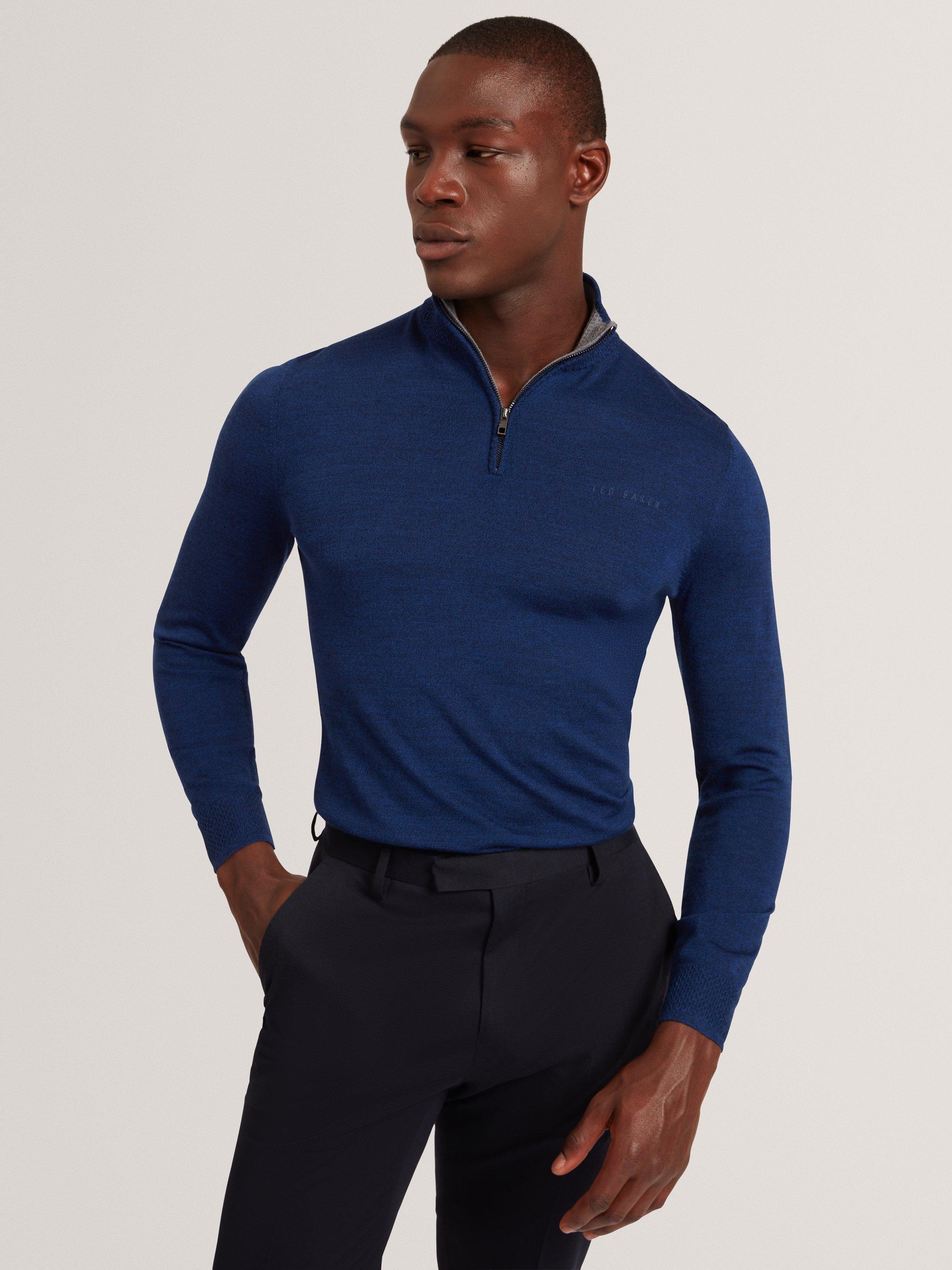 Product image 1 of 6, which shows Ted Baker Clouden Wool High Half Zip Neck Jumper, Navy, S