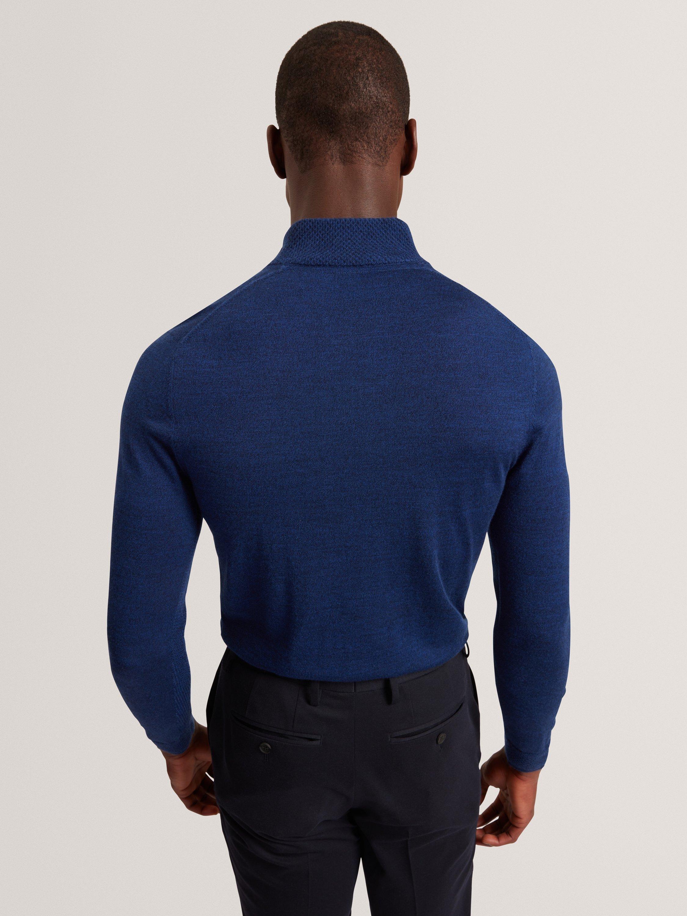 Product image 2 of 6, which shows Ted Baker Clouden Wool High Half Zip Neck Jumper, Navy, S