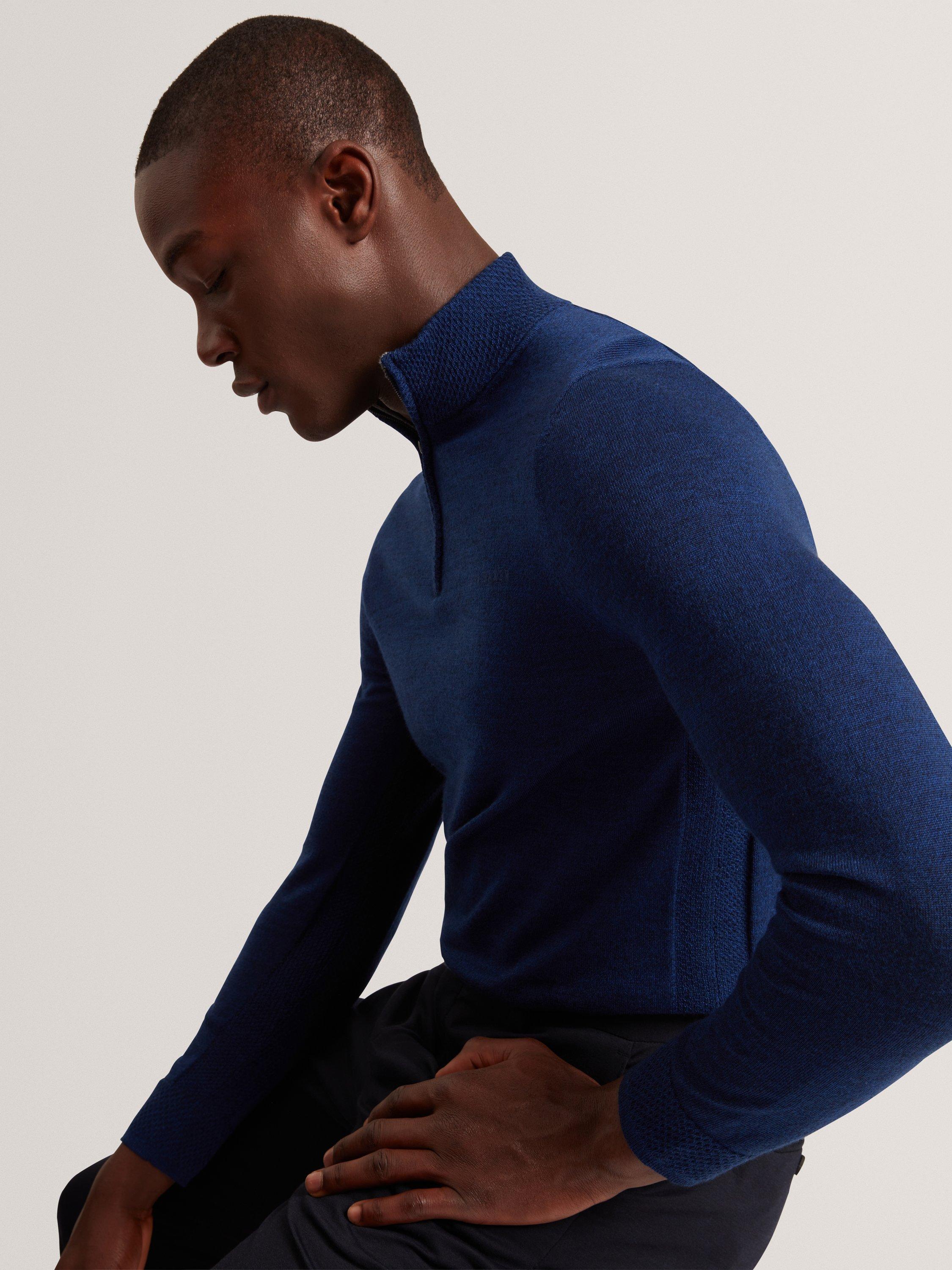 Product image 3 of 6, which shows Ted Baker Clouden Wool High Half Zip Neck Jumper, Navy, S