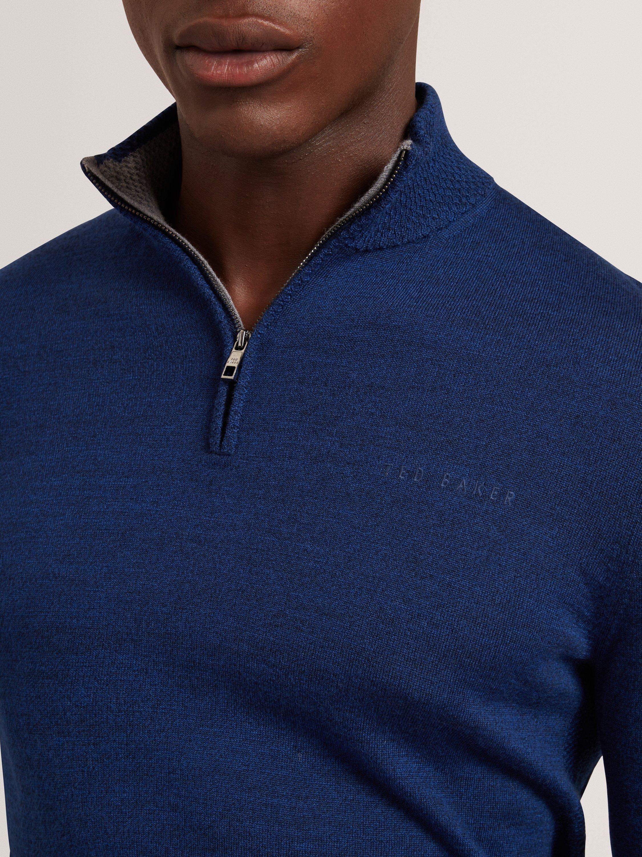 Product image 4 of 6, which shows Ted Baker Clouden Wool High Half Zip Neck Jumper, Navy, S