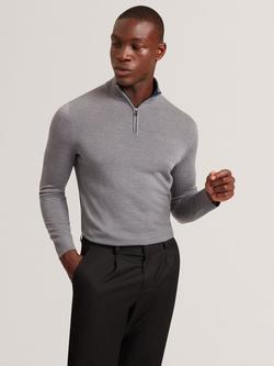 Ted Baker Clouden Wool High Half Zip Neck Jumper, Mid Grey
