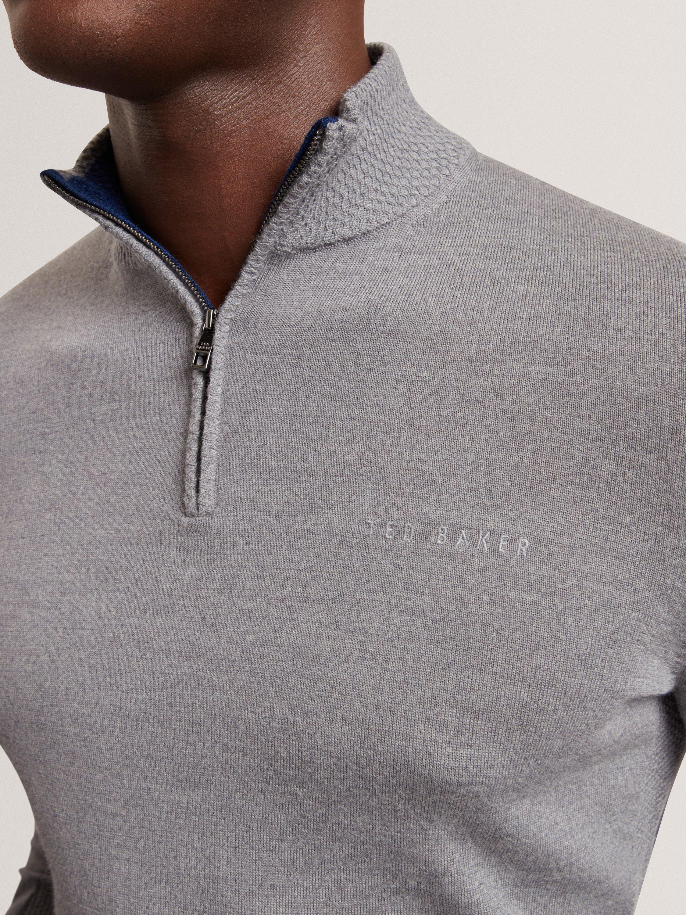 Product image 3 of 7, which shows Ted Baker Clouden Wool High Half Zip Neck Jumper, Mid Grey, S