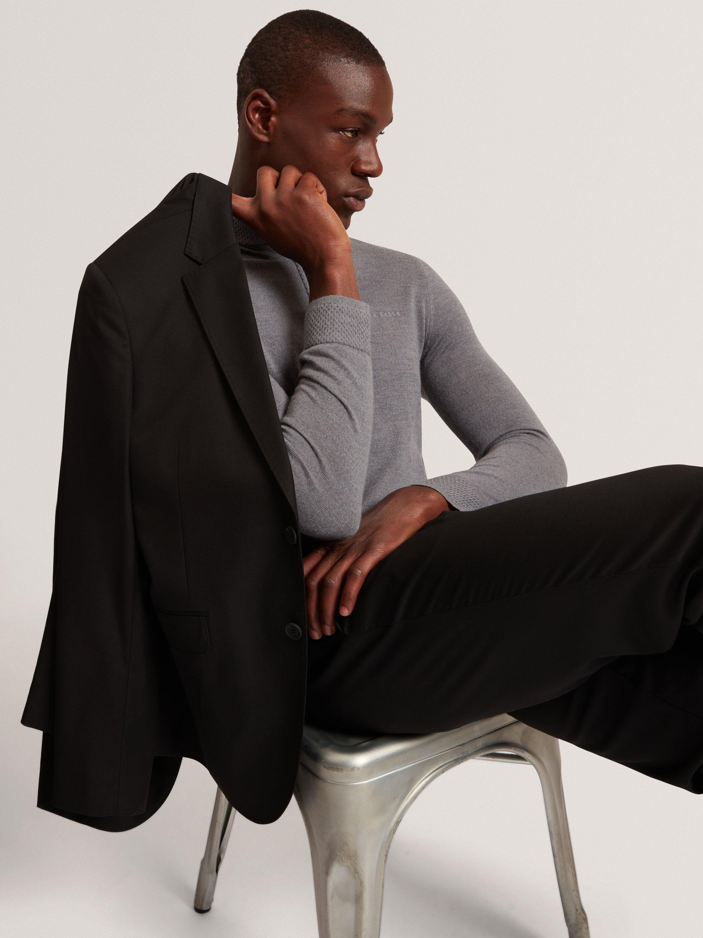 Product image 4 of 7, which shows Ted Baker Clouden Wool High Half Zip Neck Jumper, Mid Grey, S