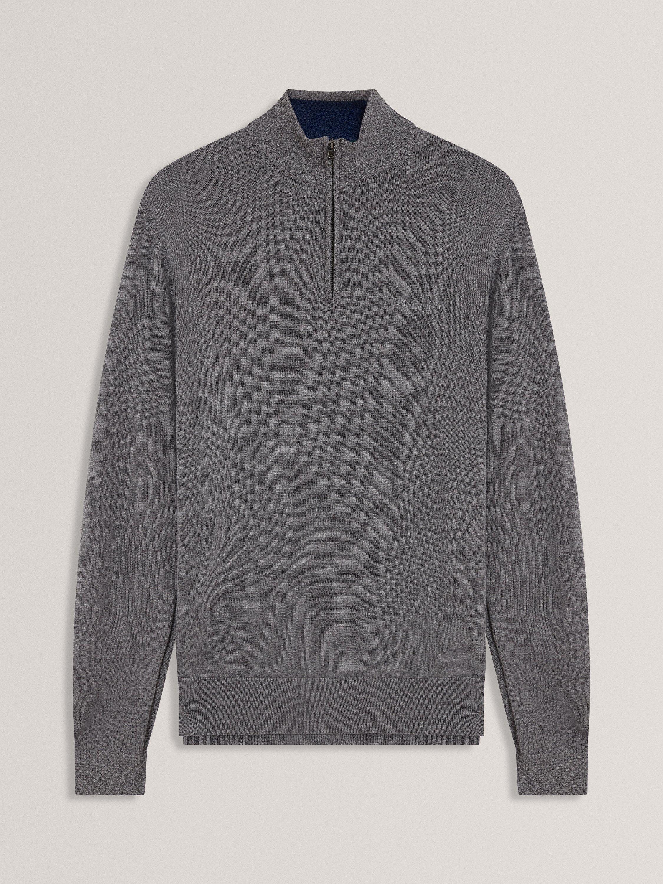 Product image 6 of 7, which shows Ted Baker Clouden Wool High Half Zip Neck Jumper, Mid Grey, S
