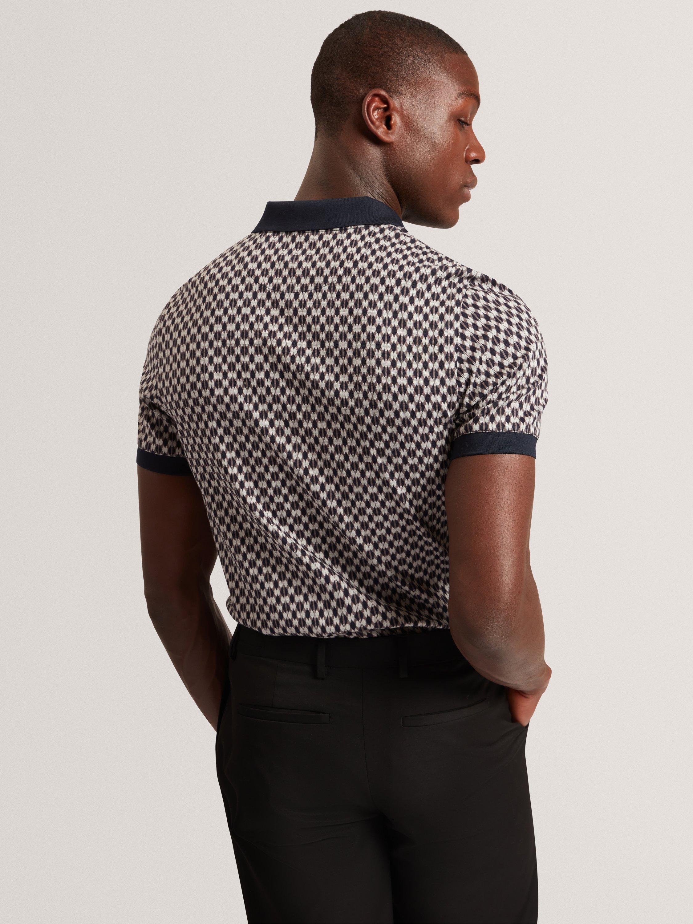 Product image 2 of 7, which shows Ted Baker Ernist Cotton Geometric Pattern Short Sleeve Polo Shirt, Navy, S