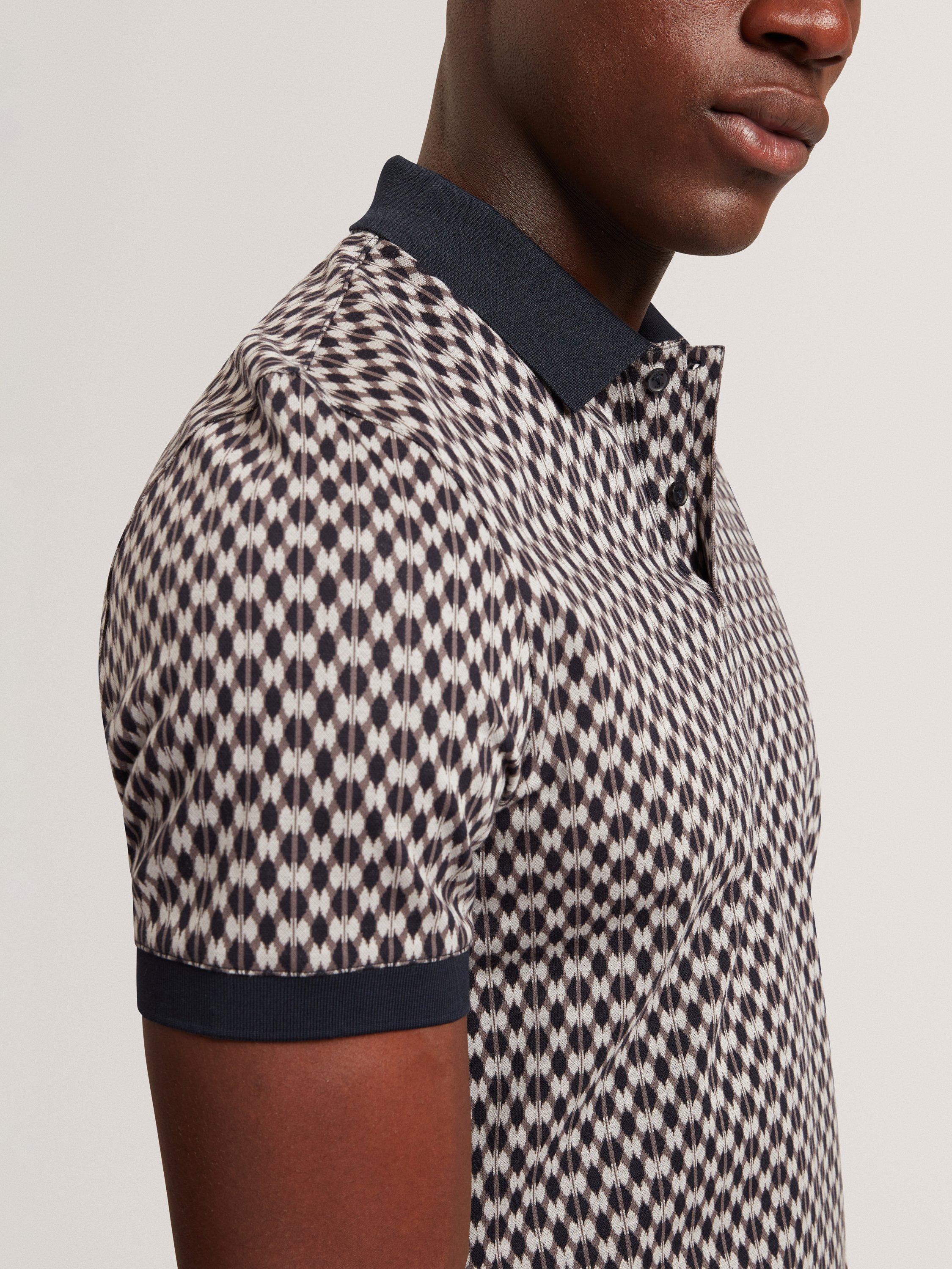 Product image 4 of 7, which shows Ted Baker Ernist Cotton Geometric Pattern Short Sleeve Polo Shirt, Navy, S