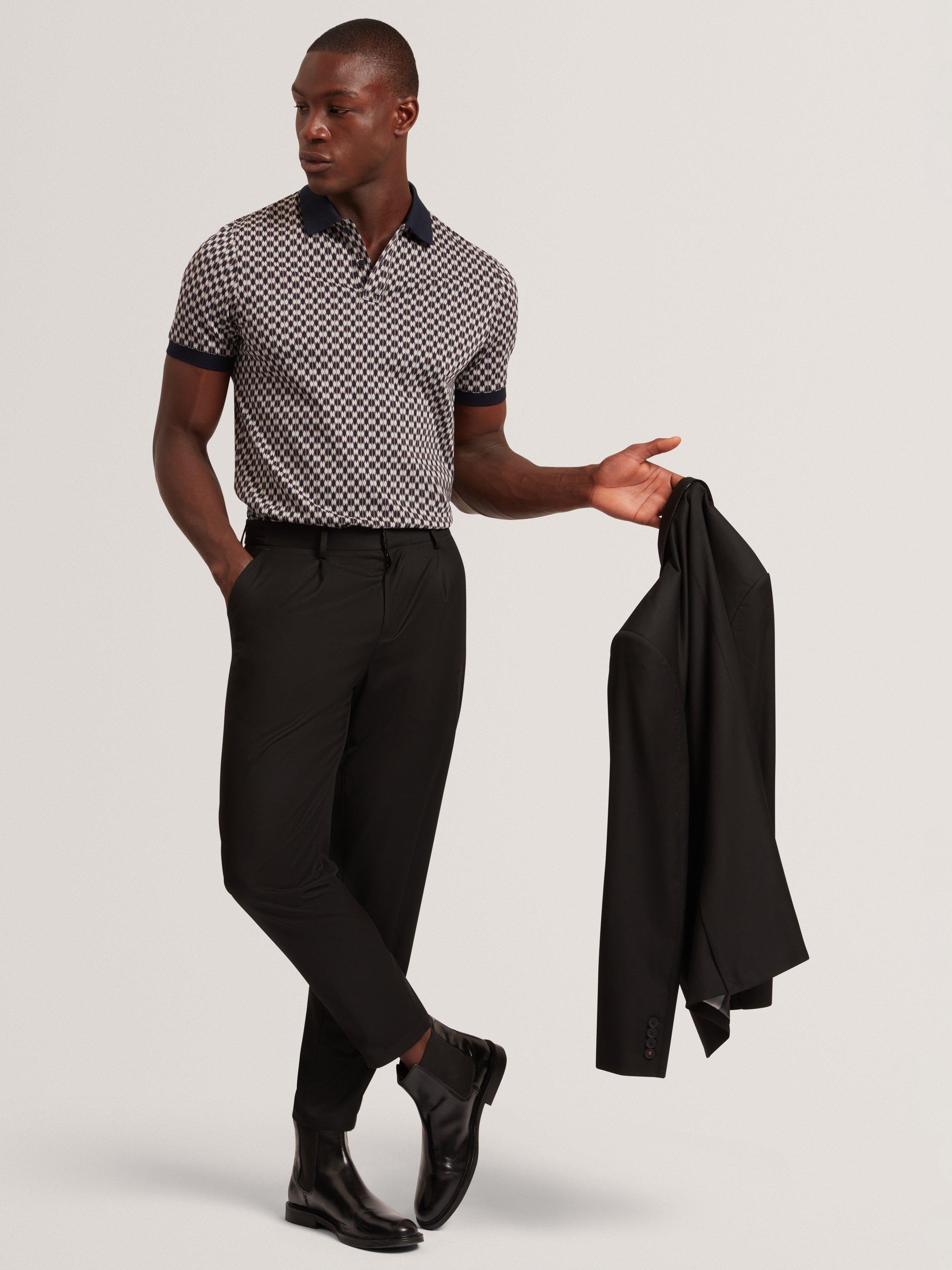 Product image 5 of 7, which shows Ted Baker Ernist Cotton Geometric Pattern Short Sleeve Polo Shirt, Navy, S