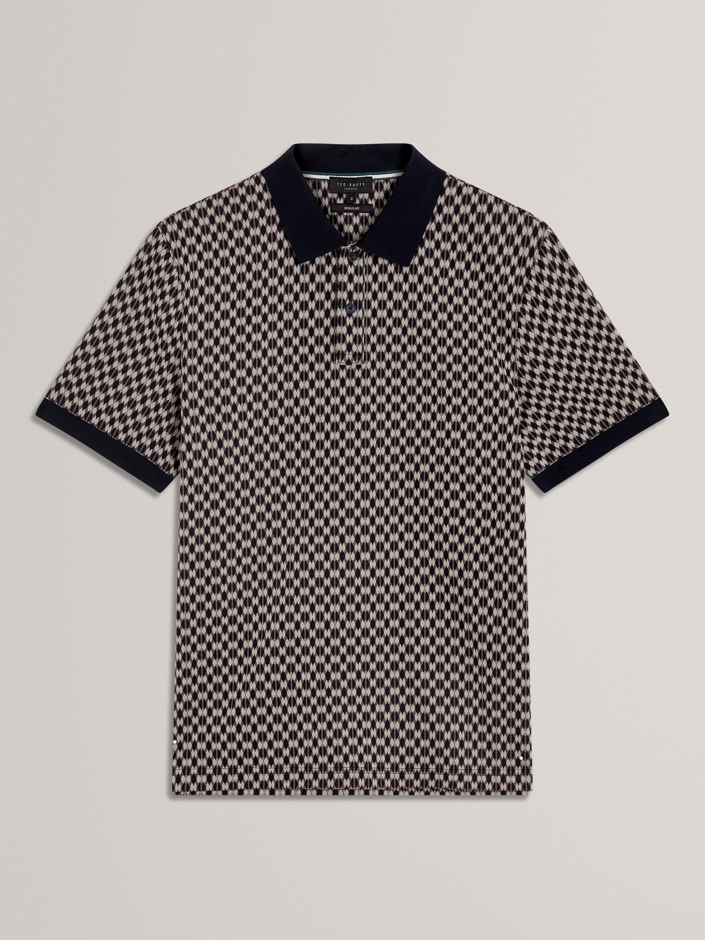 Product image 6 of 7, which shows Ted Baker Ernist Cotton Geometric Pattern Short Sleeve Polo Shirt, Navy, S