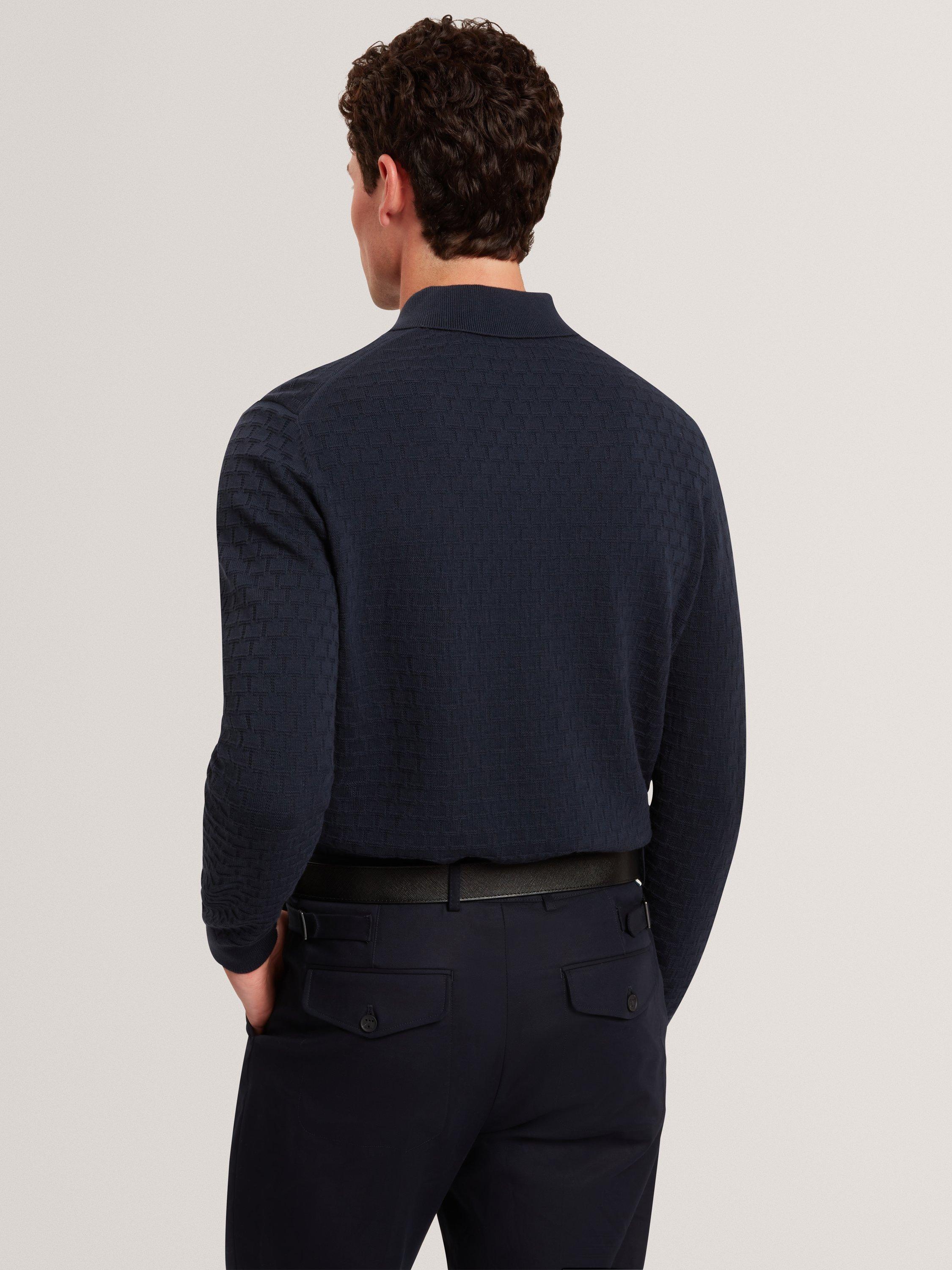 Product image 2 of 7, which shows Ted Baker Gaten Cotton Blend Polo Jumper, Navy, S