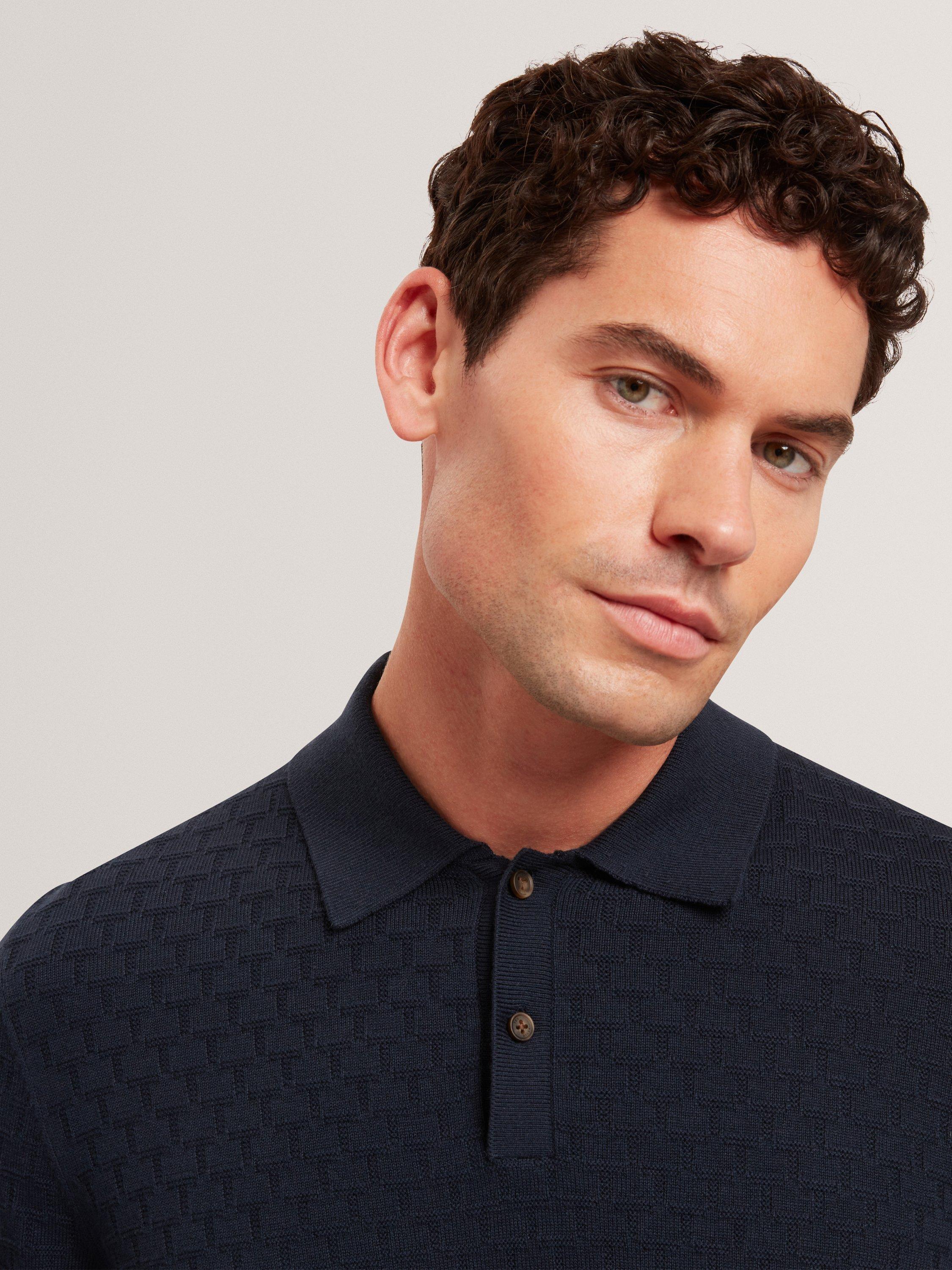 Product image 3 of 7, which shows Ted Baker Gaten Cotton Blend Polo Jumper, Navy, S