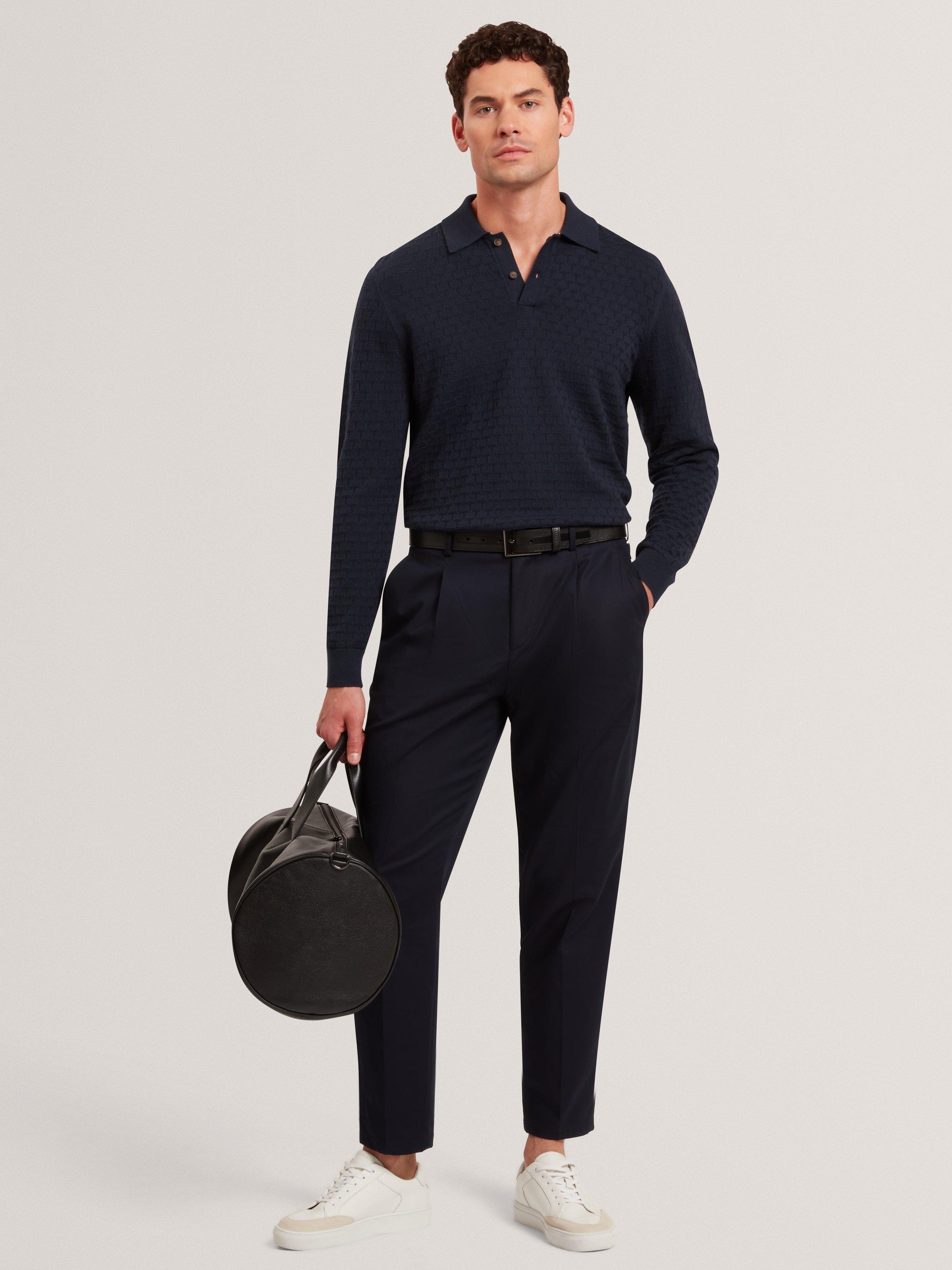 Product image 4 of 7, which shows Ted Baker Gaten Cotton Blend Polo Jumper, Navy, S