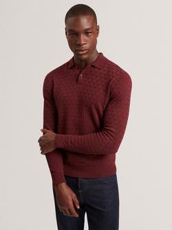 Ted Baker Gaten Cotton Blend Polo Jumper, Maroon