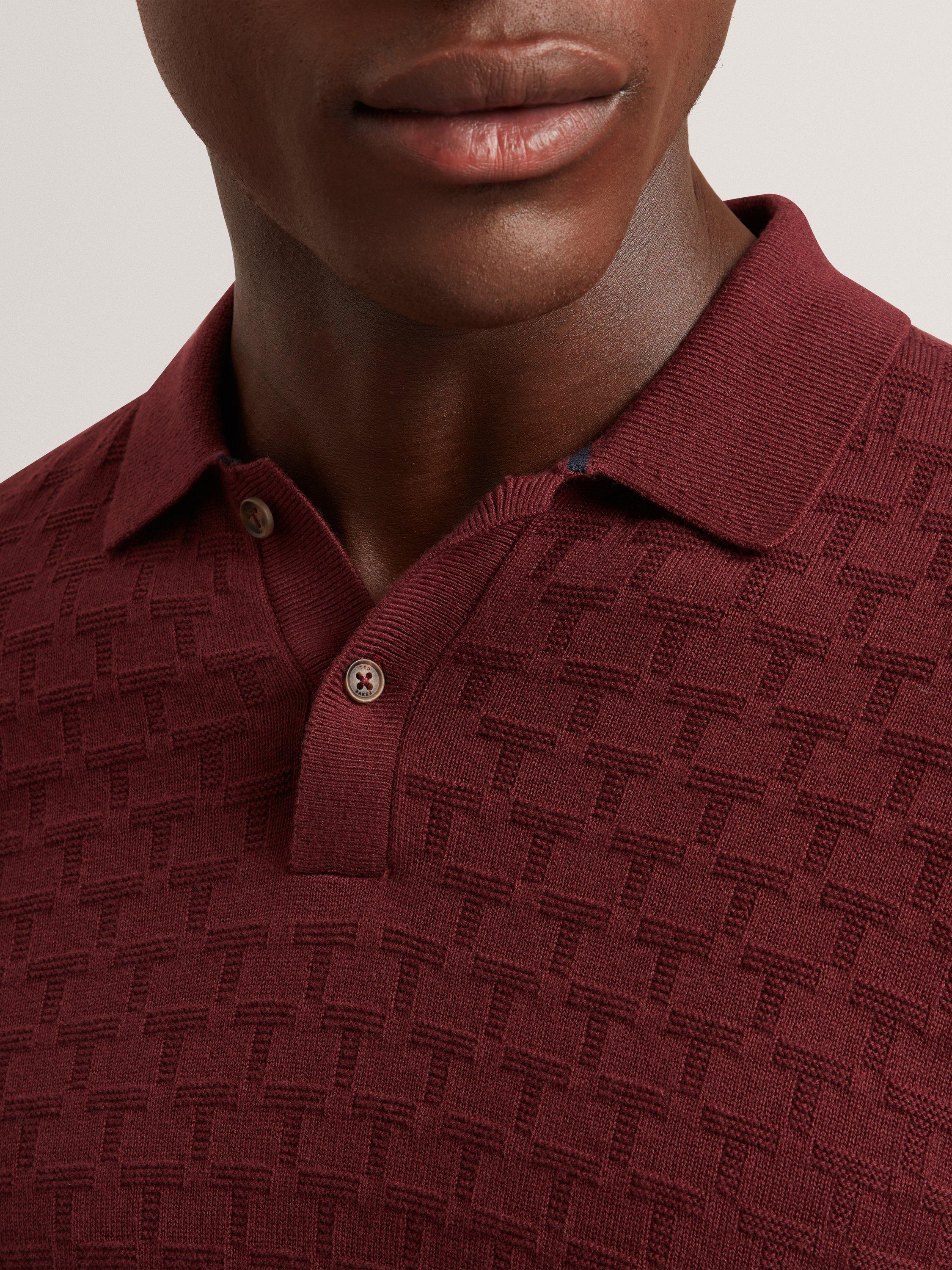 Product image 4 of 7, which shows Ted Baker Gaten Cotton Blend Polo Jumper, Maroon, L