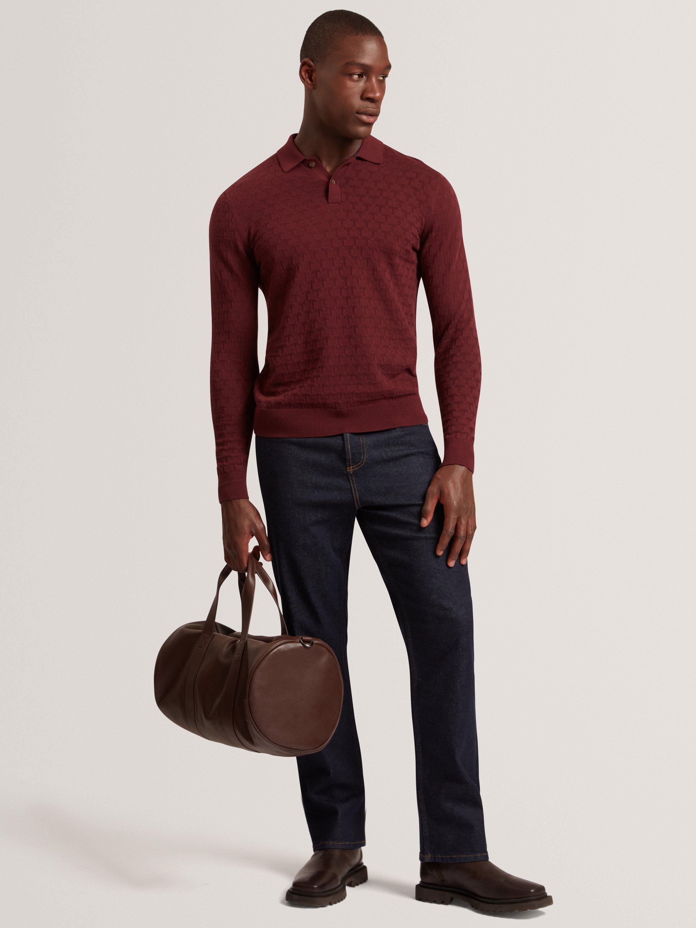 Product image 5 of 7, which shows Ted Baker Gaten Cotton Blend Polo Jumper, Maroon, L