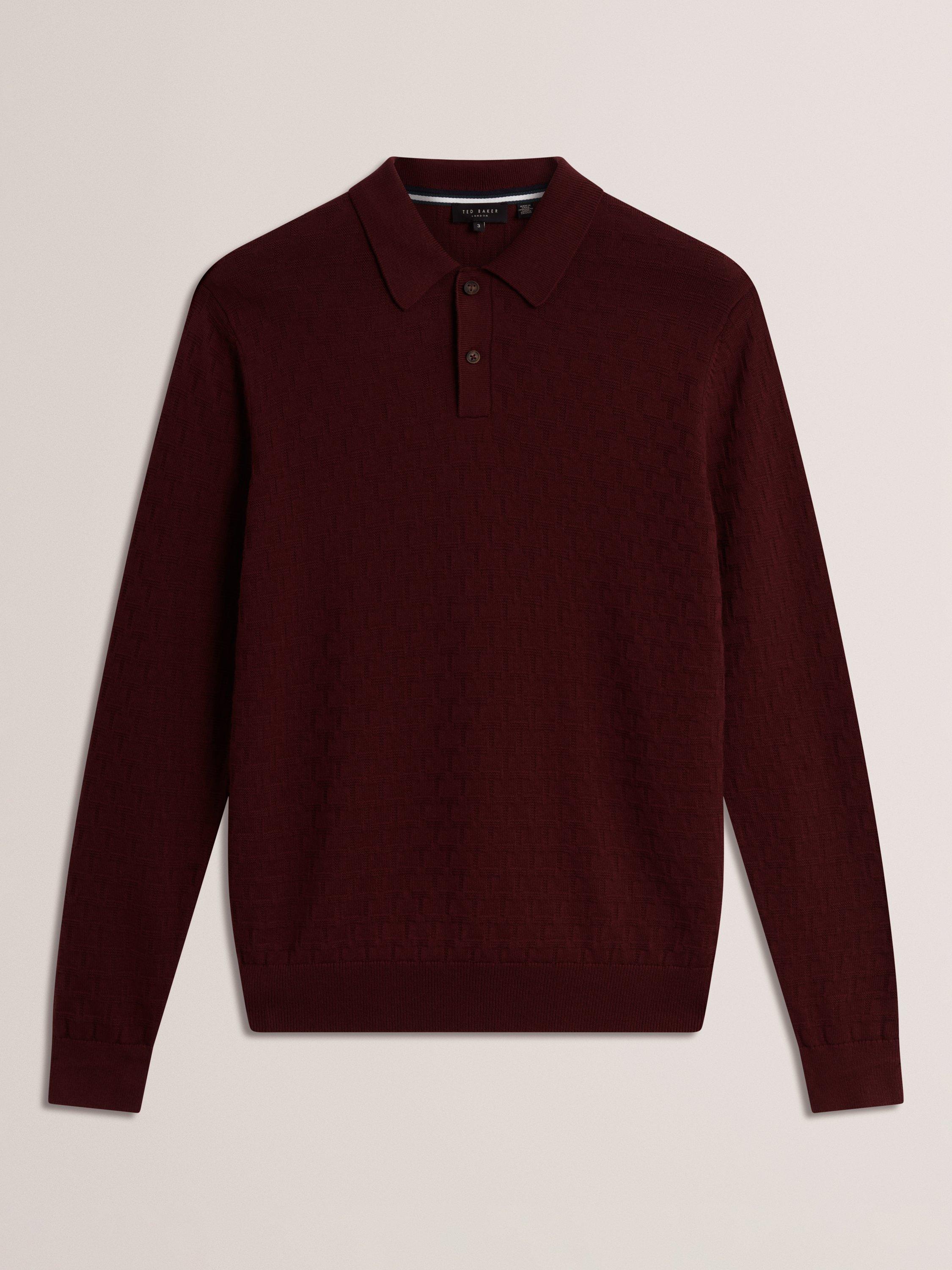Product image 6 of 7, which shows Ted Baker Gaten Cotton Blend Polo Jumper, Maroon, L