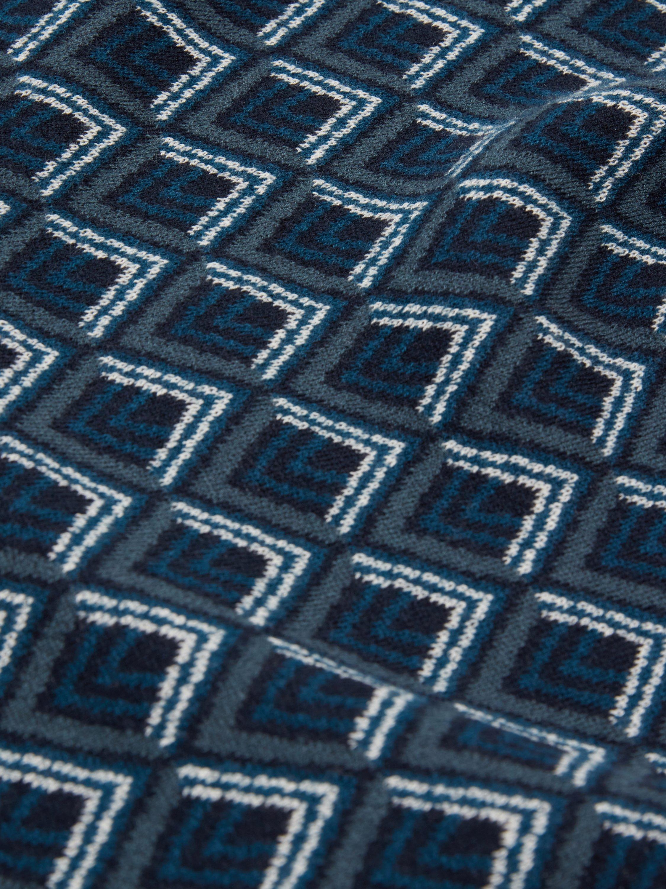 Product image 7 of 7, which shows Ted Baker Melvvin Geometric Pattern Short Sleeve Polo Jersey Cardigan, Navy, S